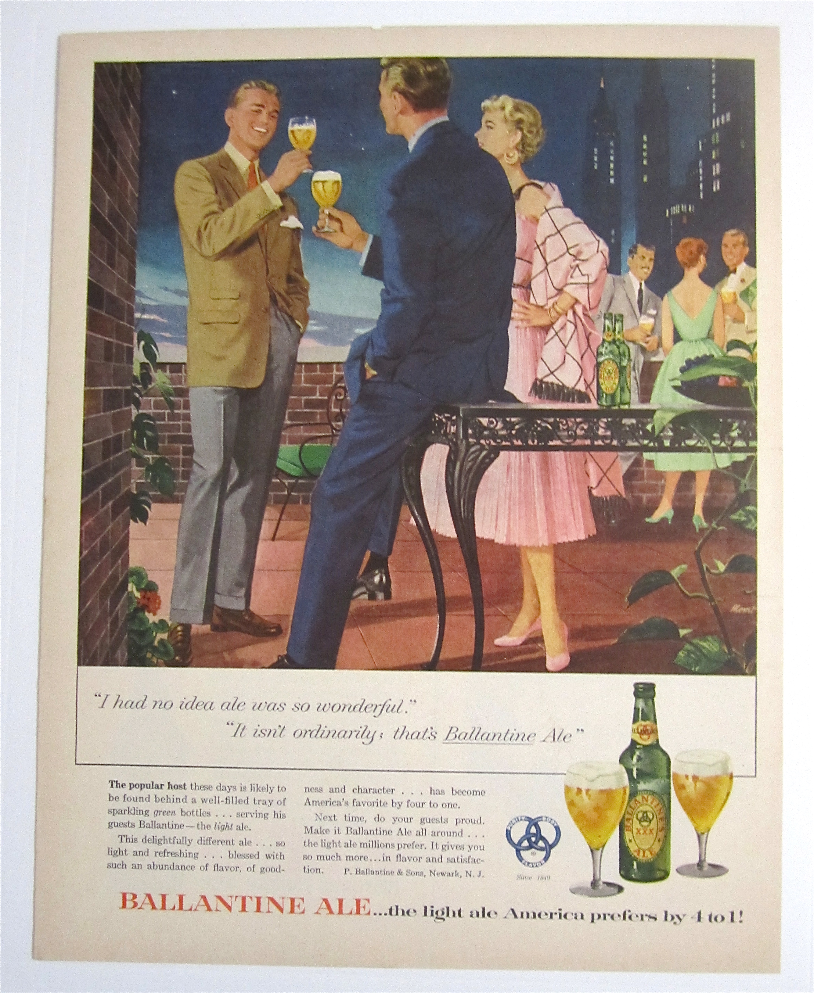1954 Ballantine Ale with Two Men & Woman Talking