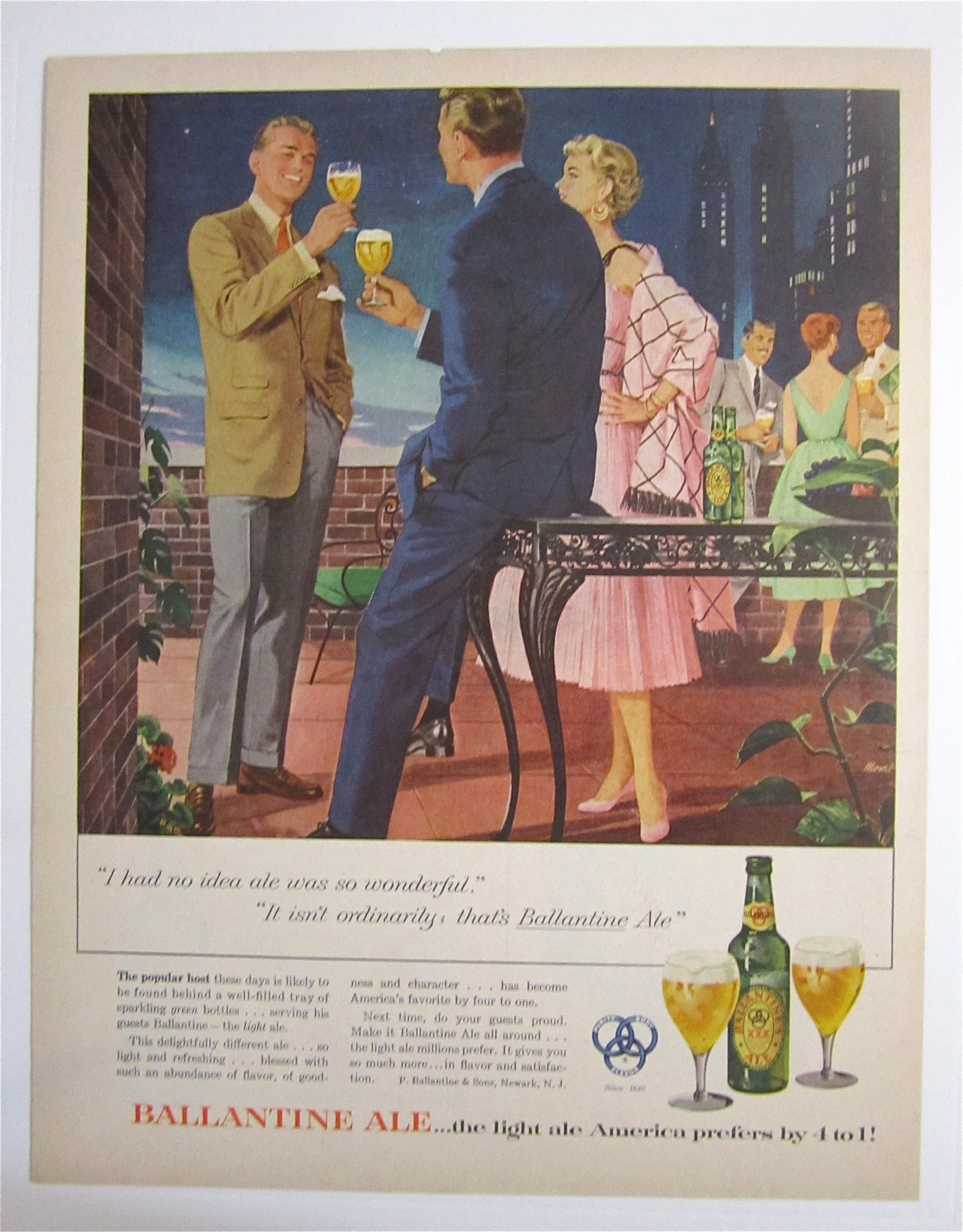 1954 Ballantine Ale with Two Men & Woman Talking