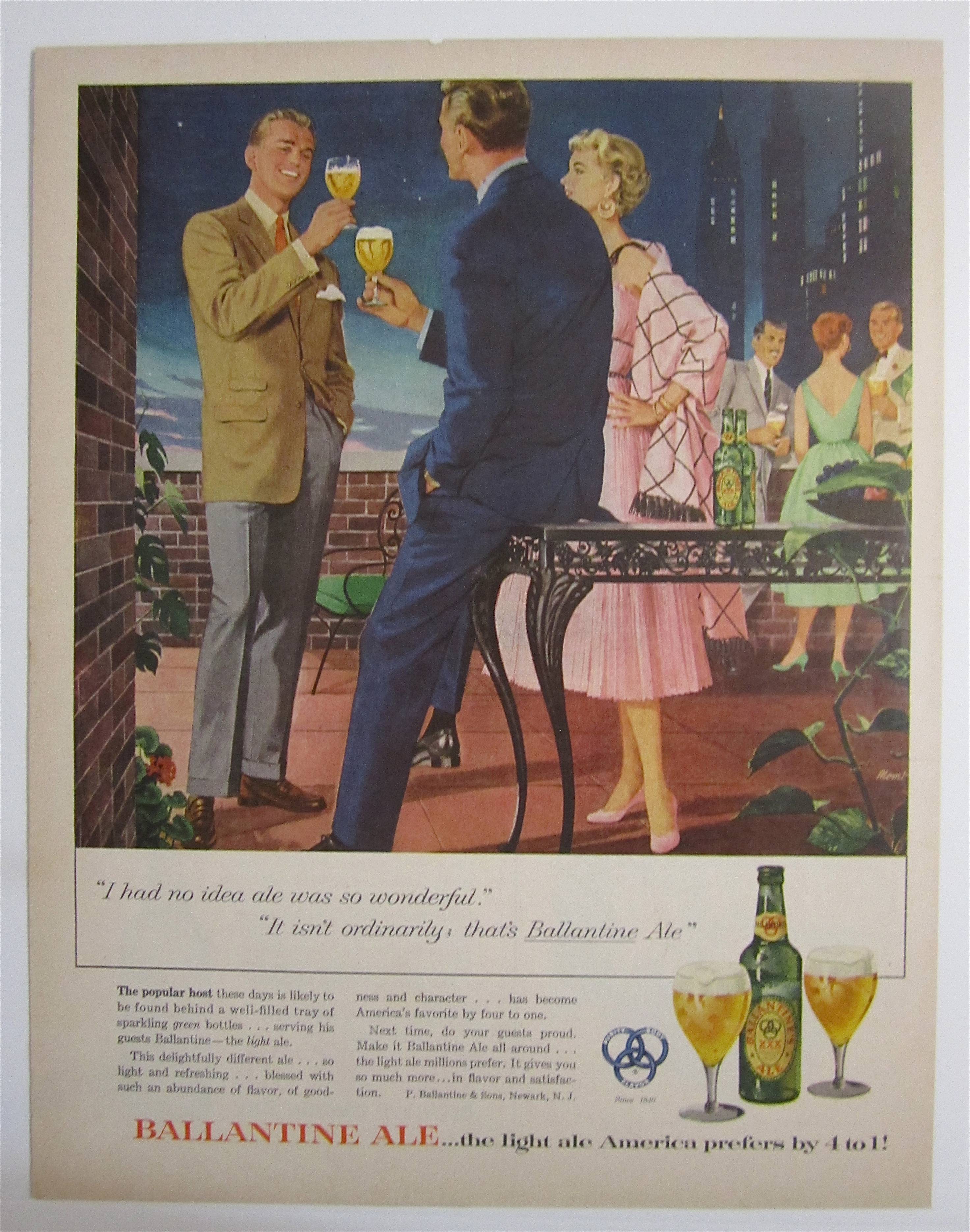 1954 Ballantine Ale with Two Men & Woman Talking
