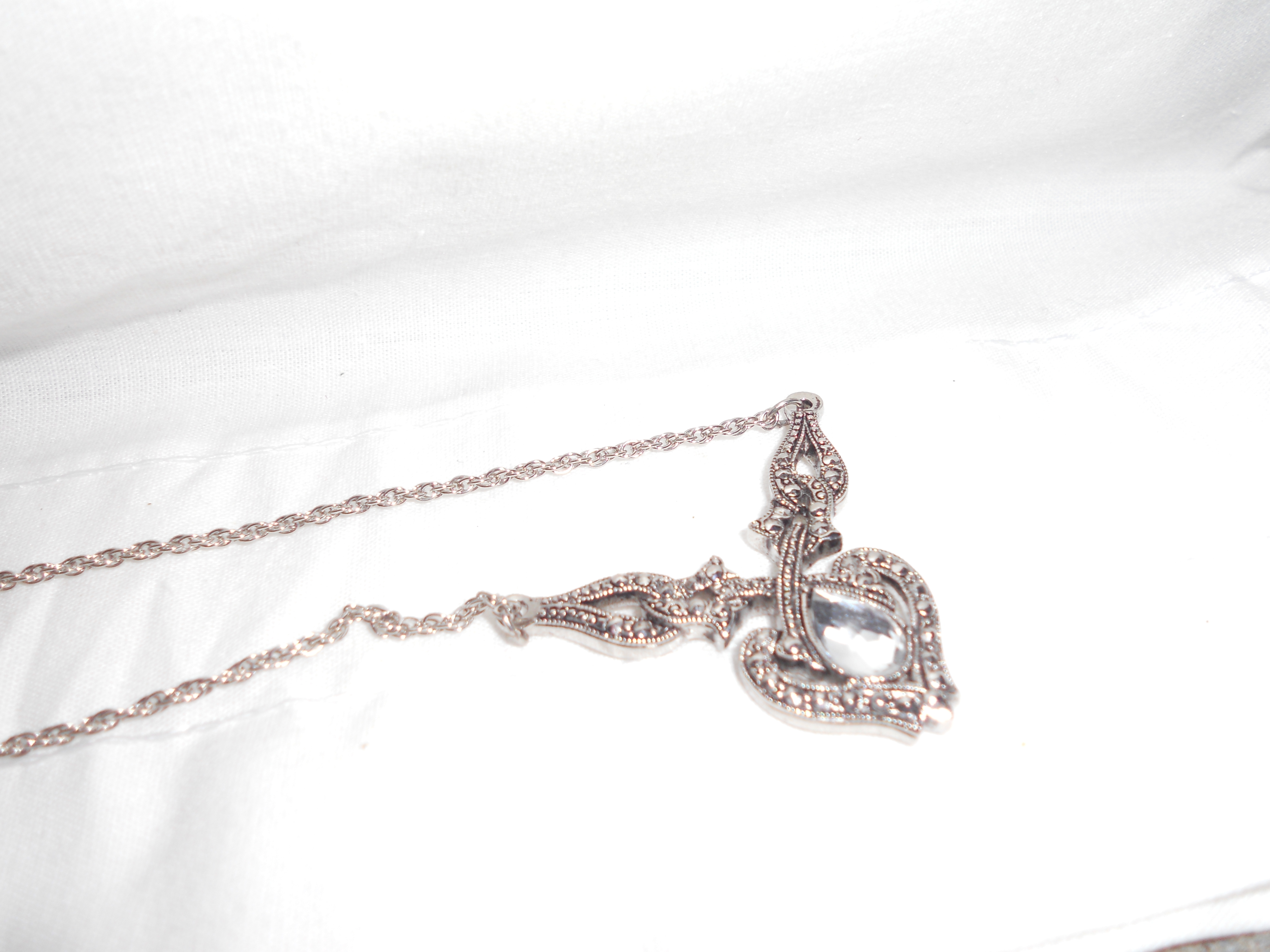 Avon Pendant Necklace clear Topaz Tear Drop