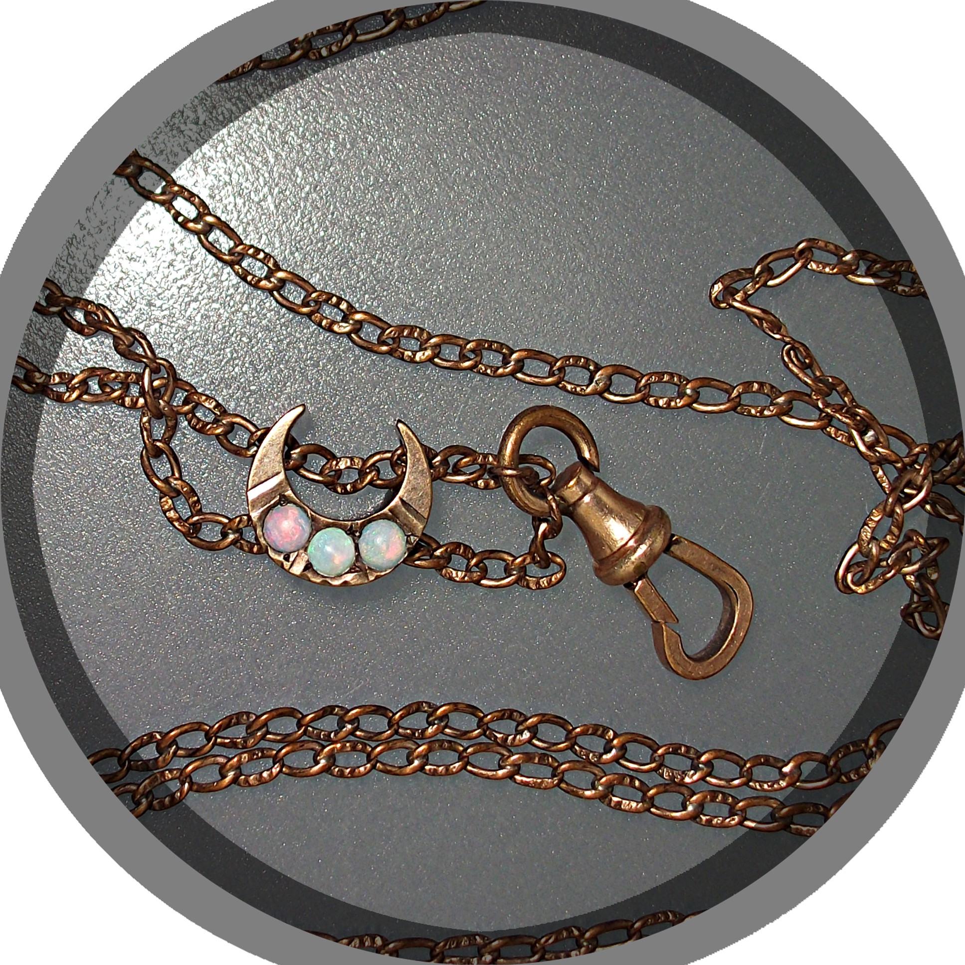 Gold Fill 50 Inch Watch Chain Opal Moon Slide