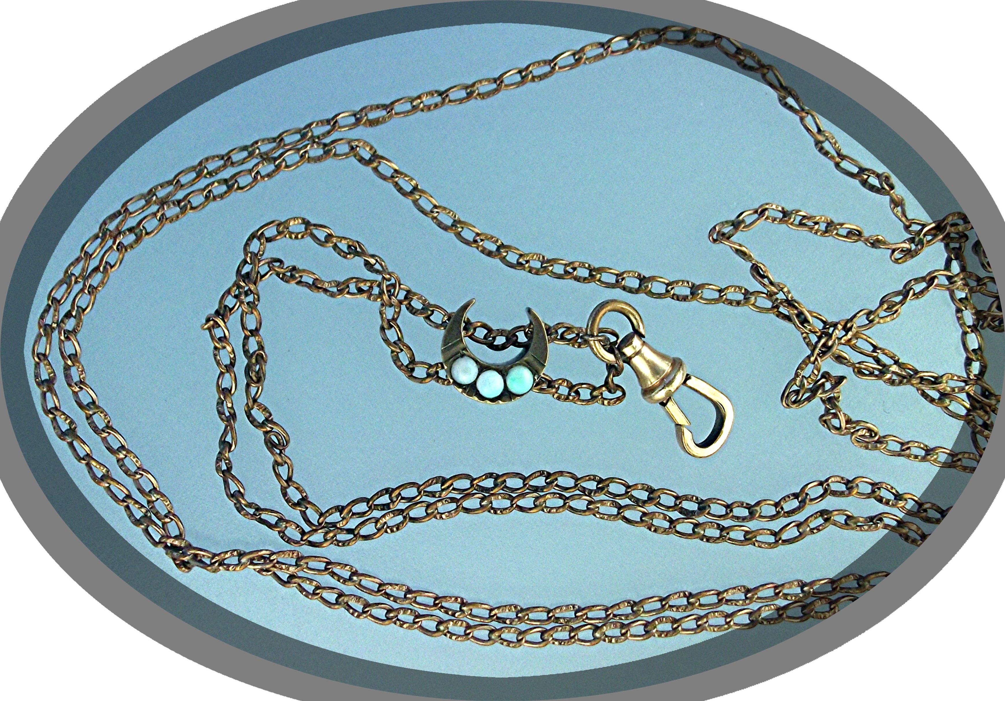 Gold Fill 50 Inch Watch Chain Opal Moon Slide