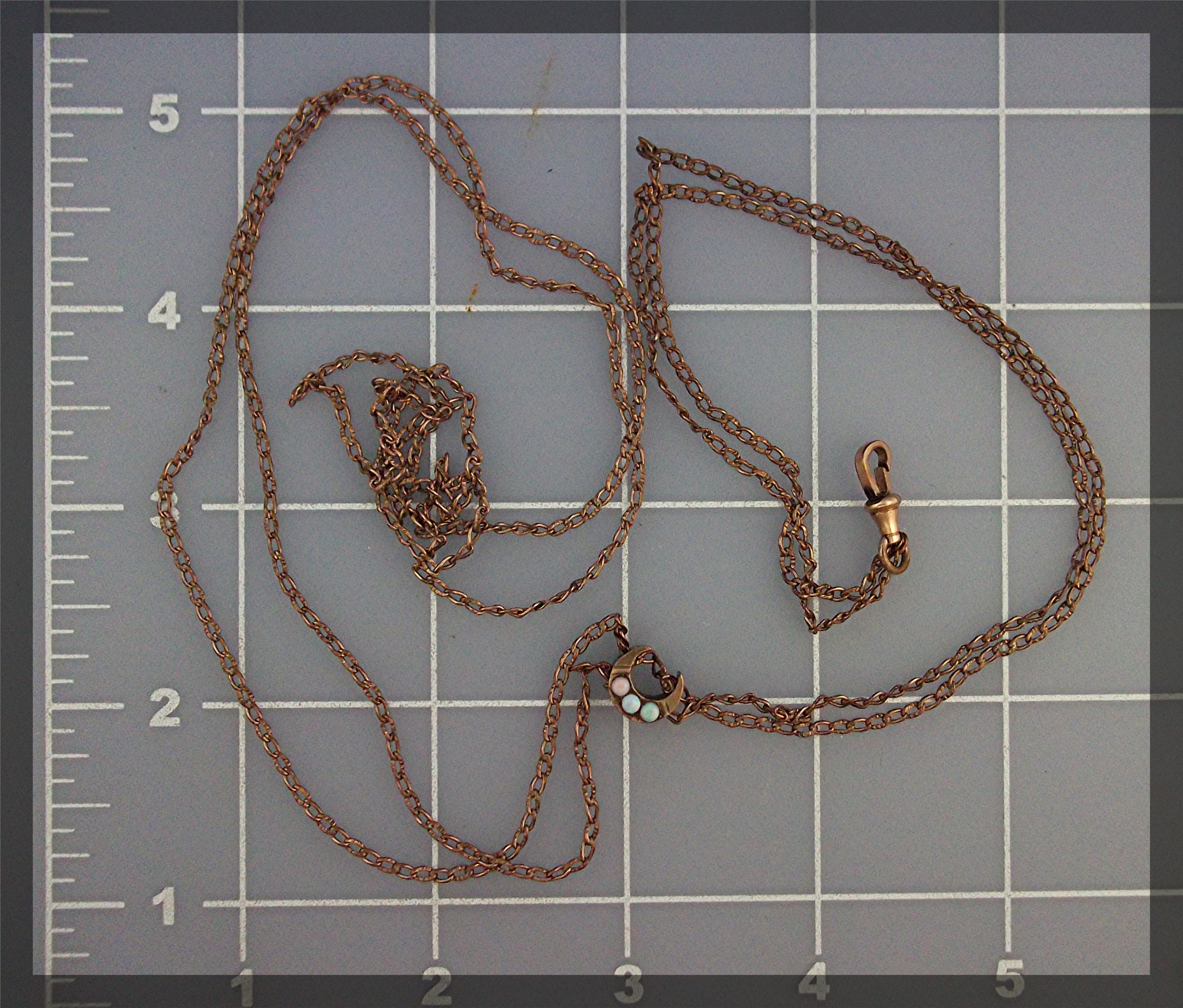 Gold Fill 50 Inch Watch Chain Opal Moon Slide