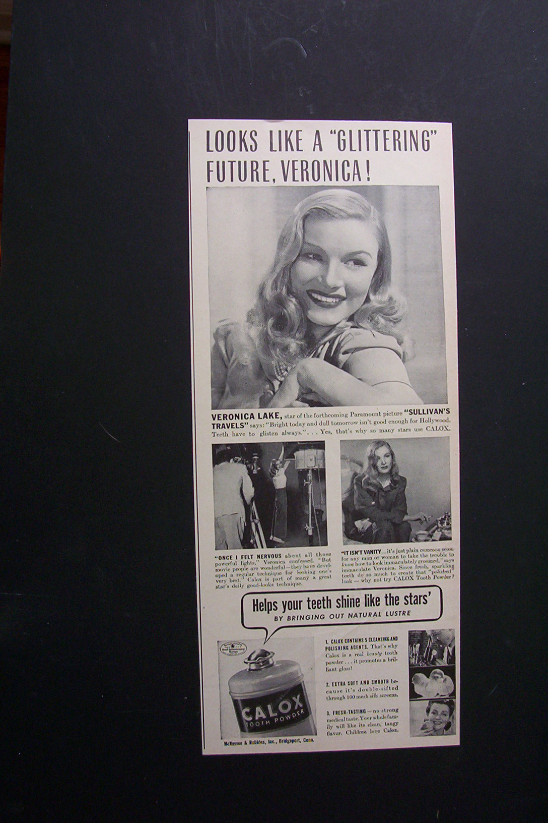 1941  Calox  Tooth  Powder  with  Veronica  Lake