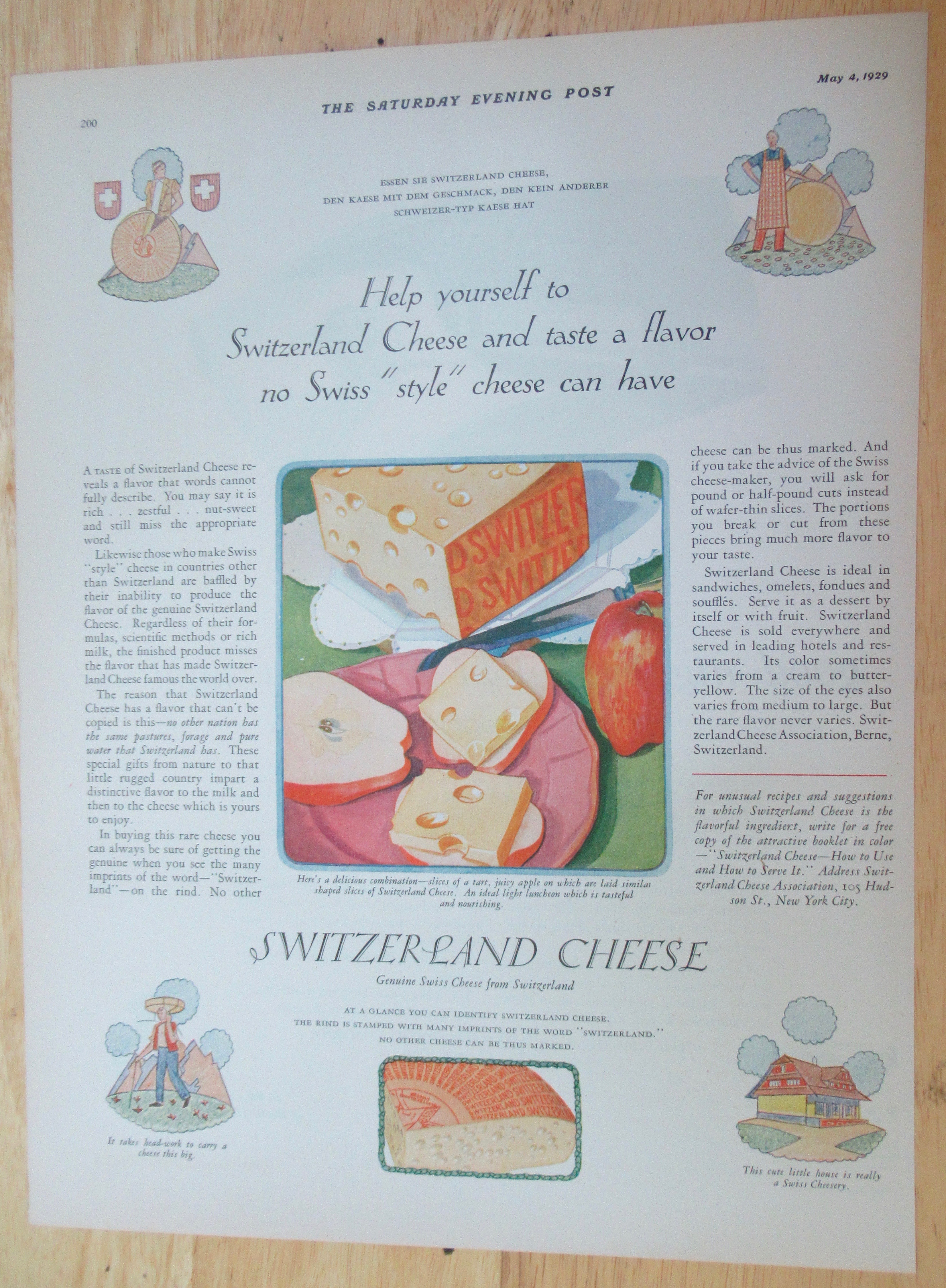 1929 Switzerland Cheese with Cheese & Apples