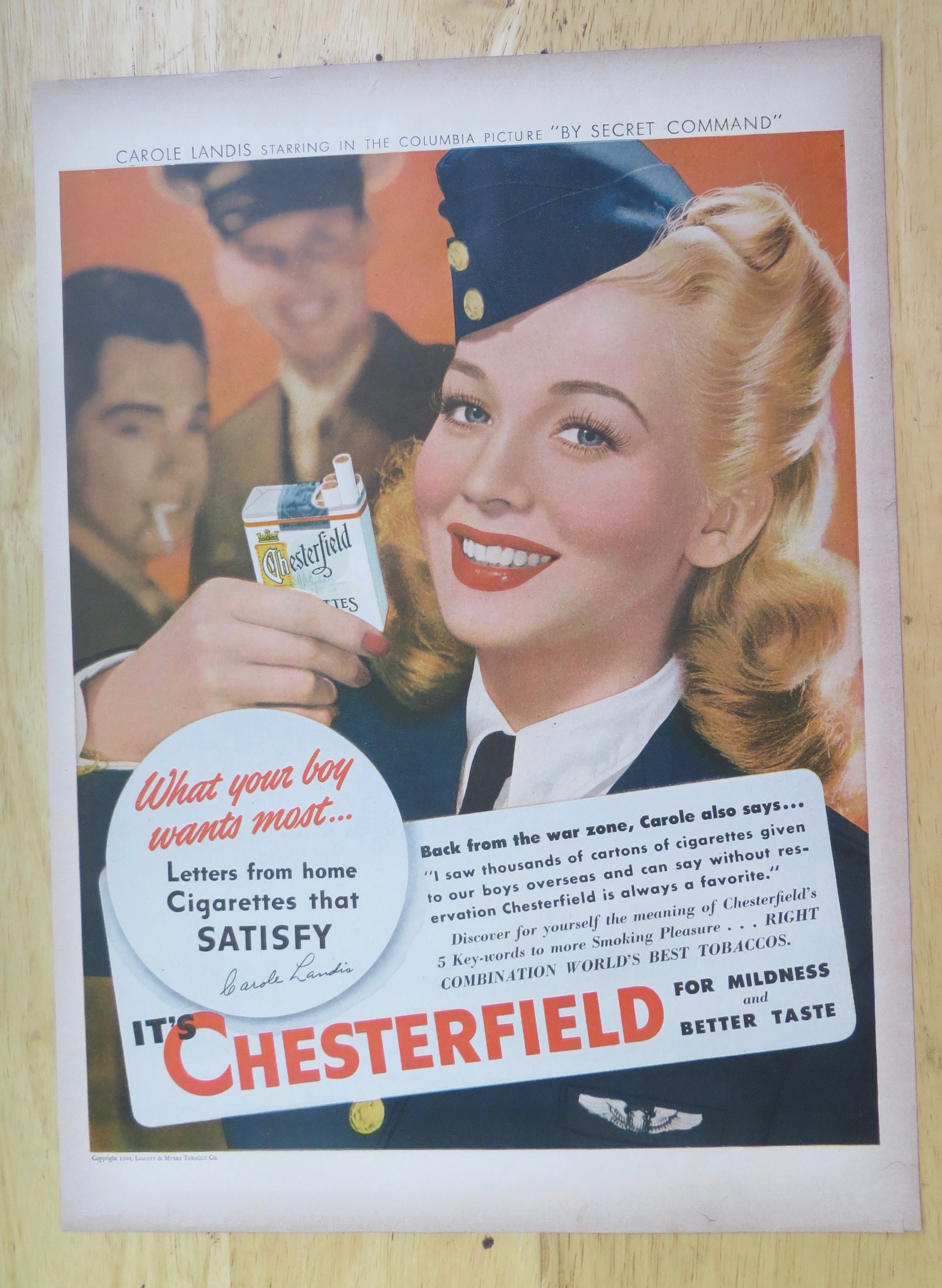 1944 Chesterfield Cigarettes with Carole Landis