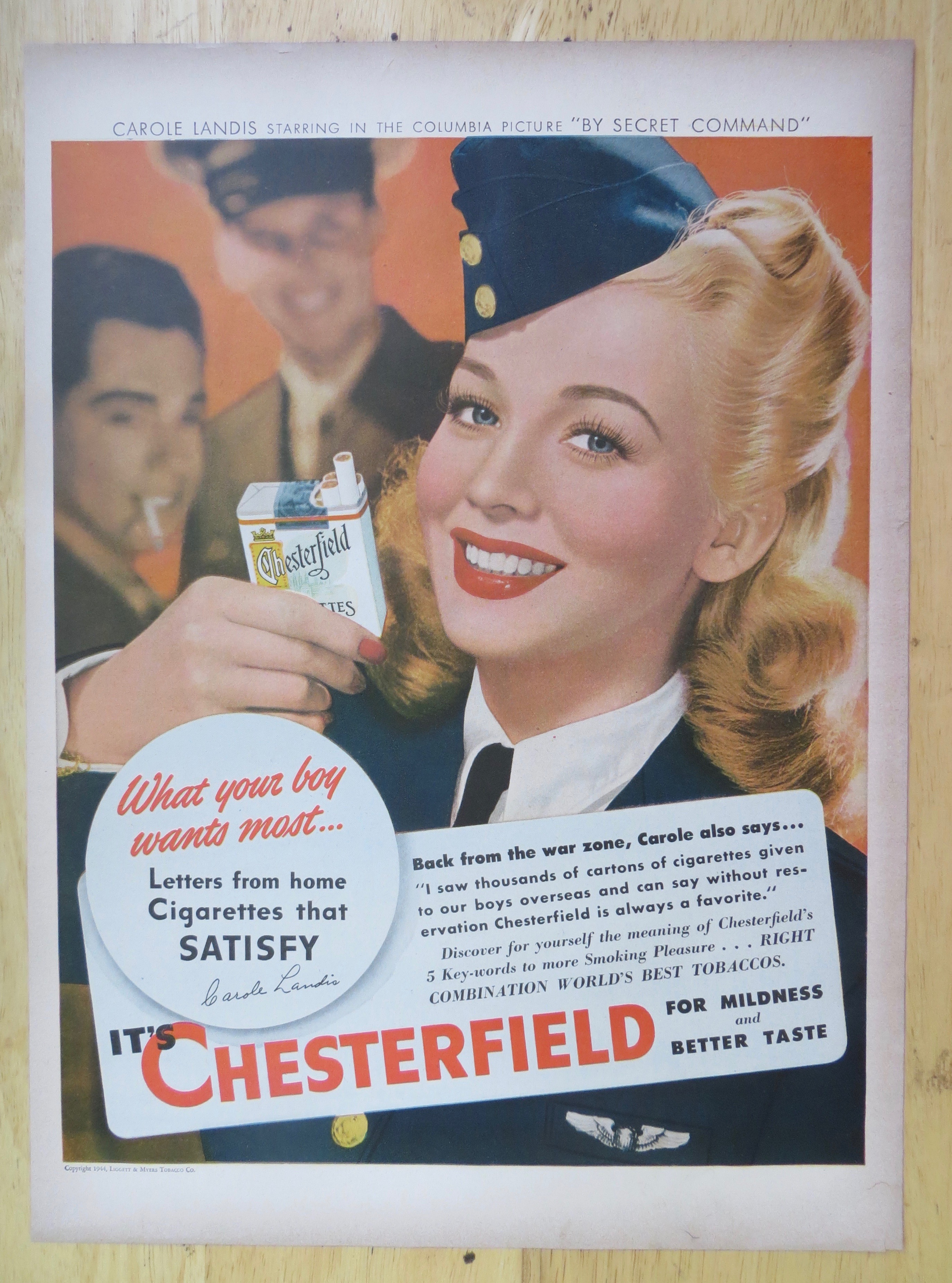 1944 Chesterfield Cigarettes with Carole Landis