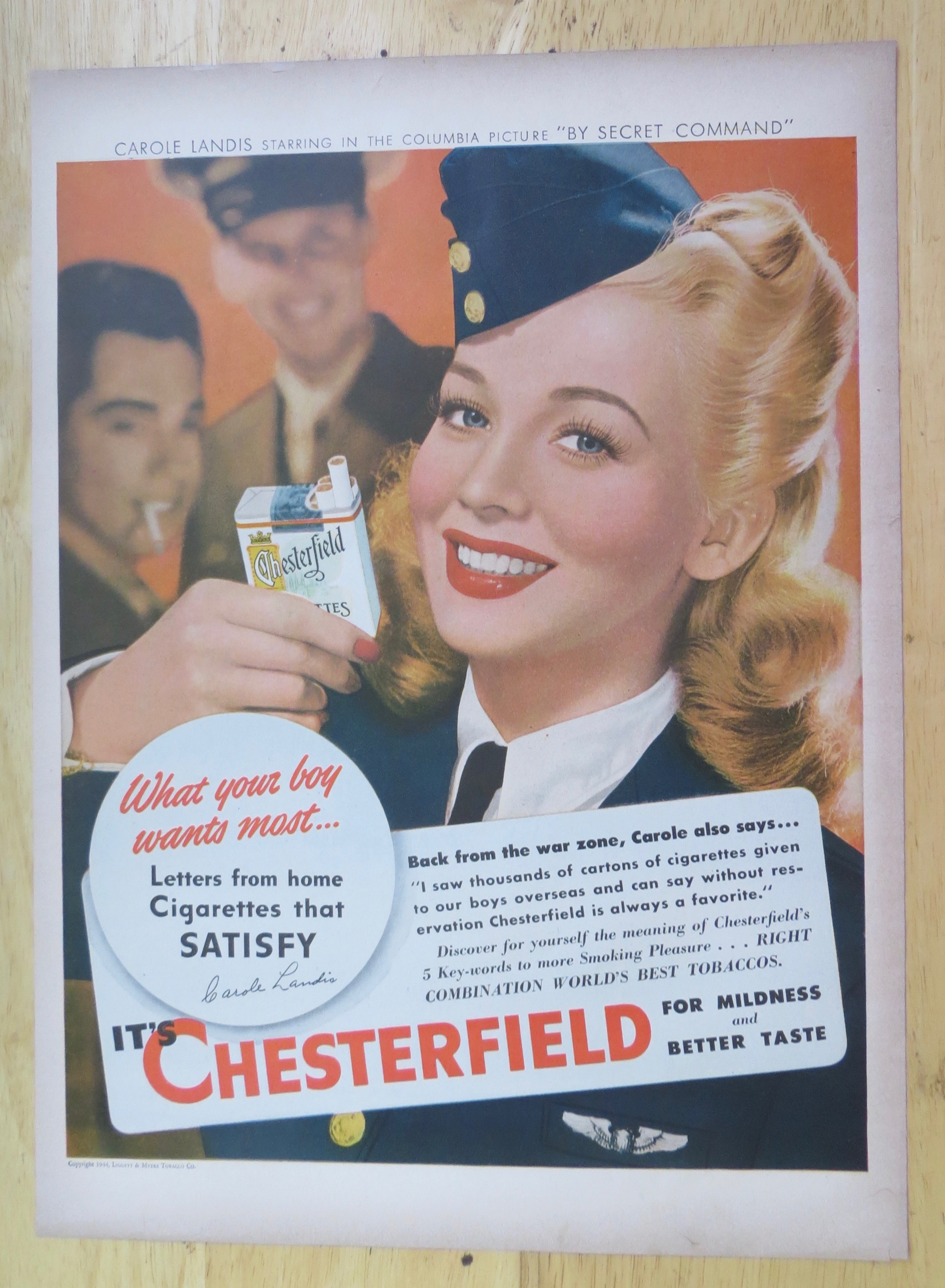 1944 Chesterfield Cigarettes with Carole Landis