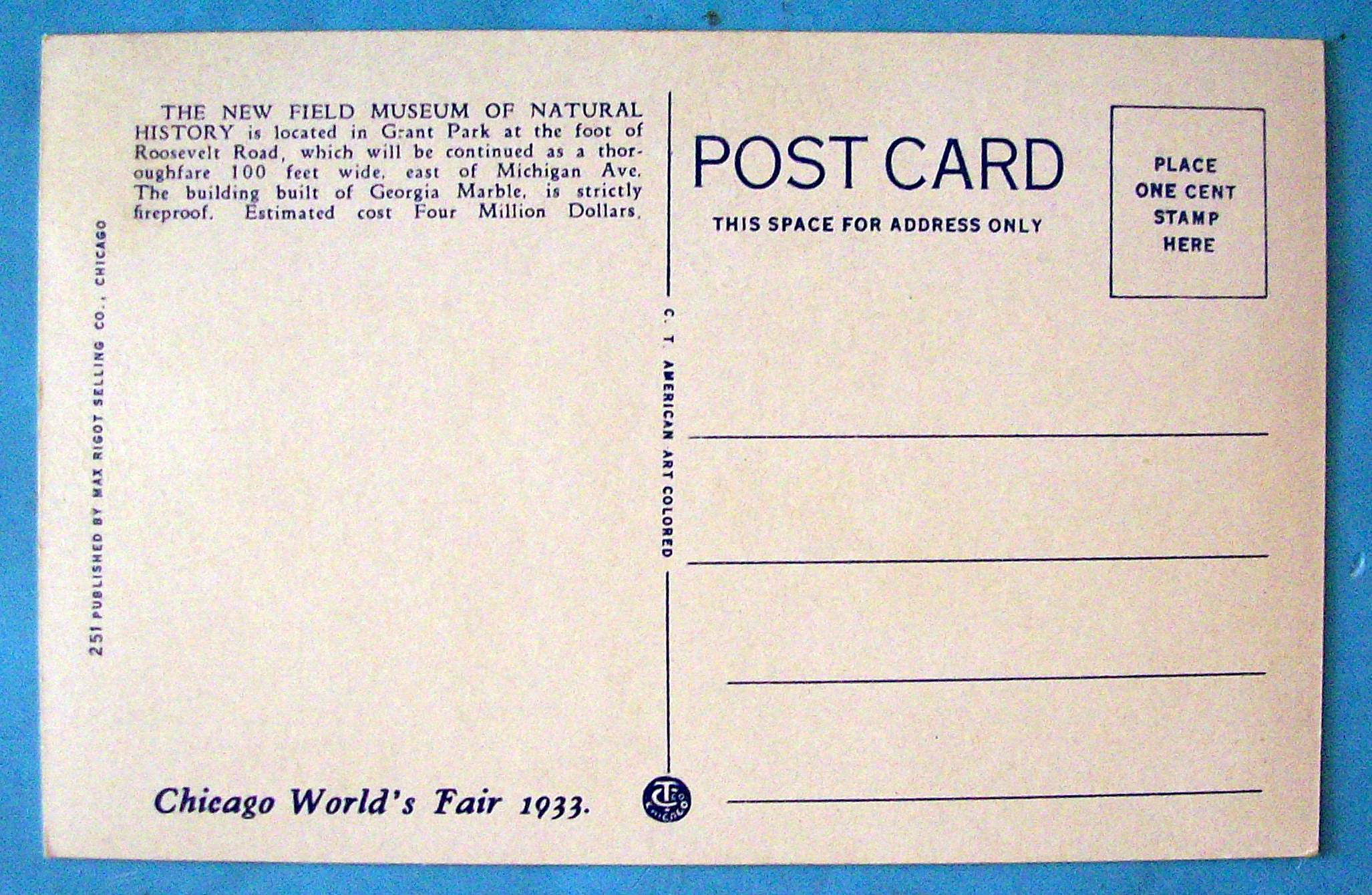 Postcard of Field Museum (1933 Century Of Progress)