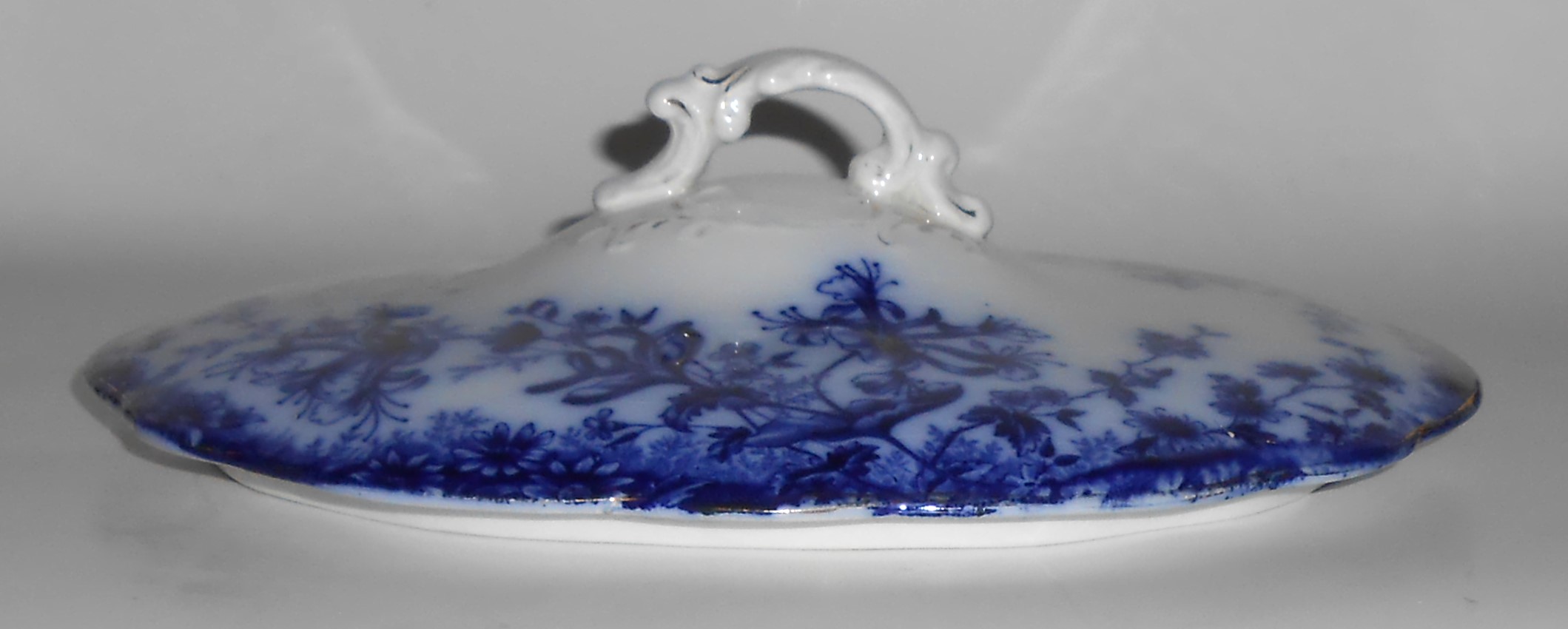 VINTAGE Unknown Pottery China Flow Blue Vegetable Bowl