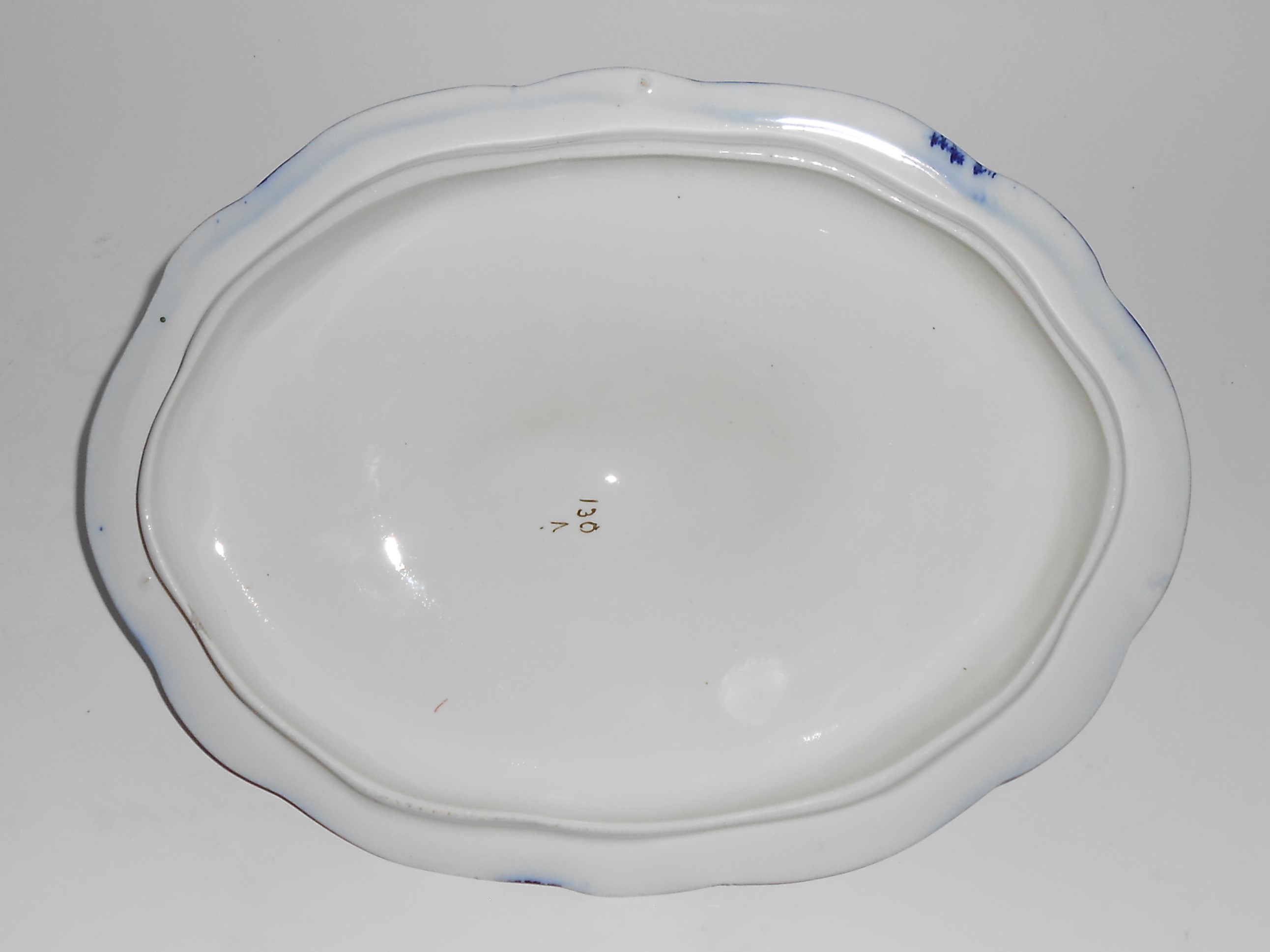 VINTAGE Unknown Pottery China Flow Blue Vegetable Bowl