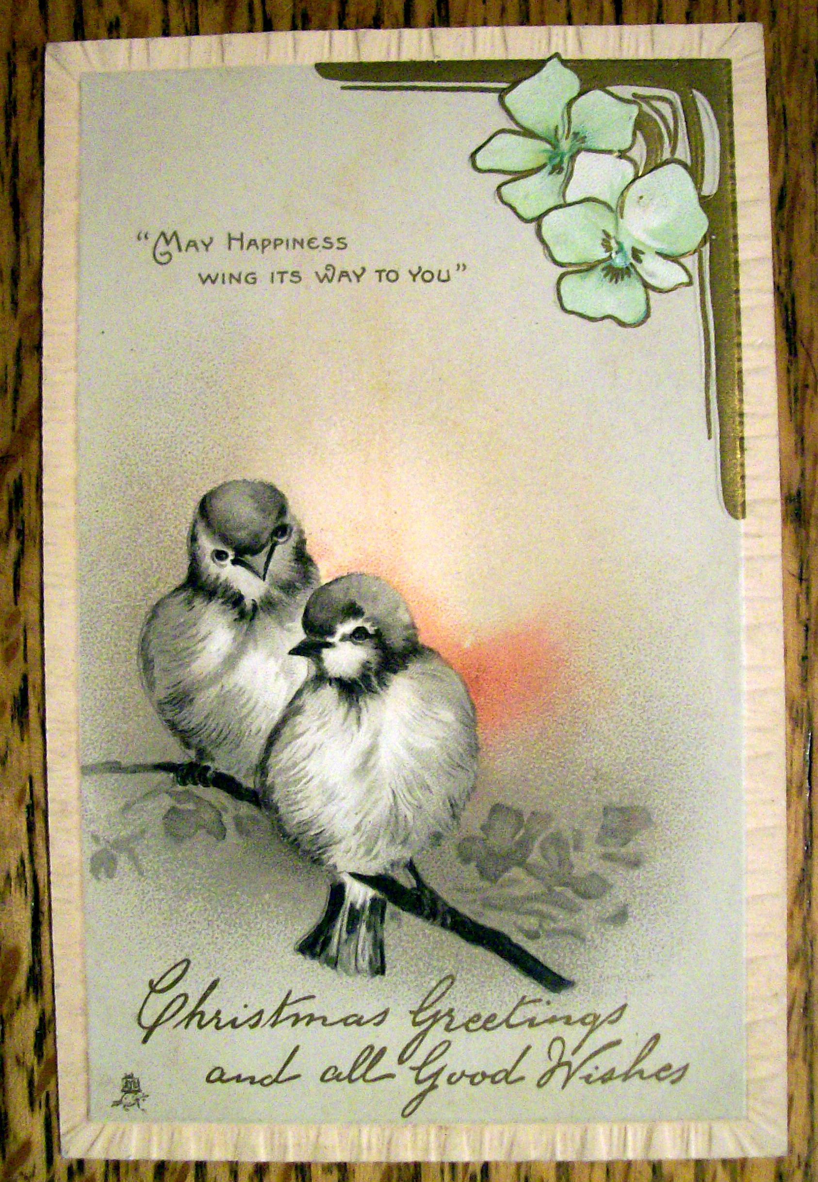 Christmas Greetings Postcard w/May Happiness (Embossed)
