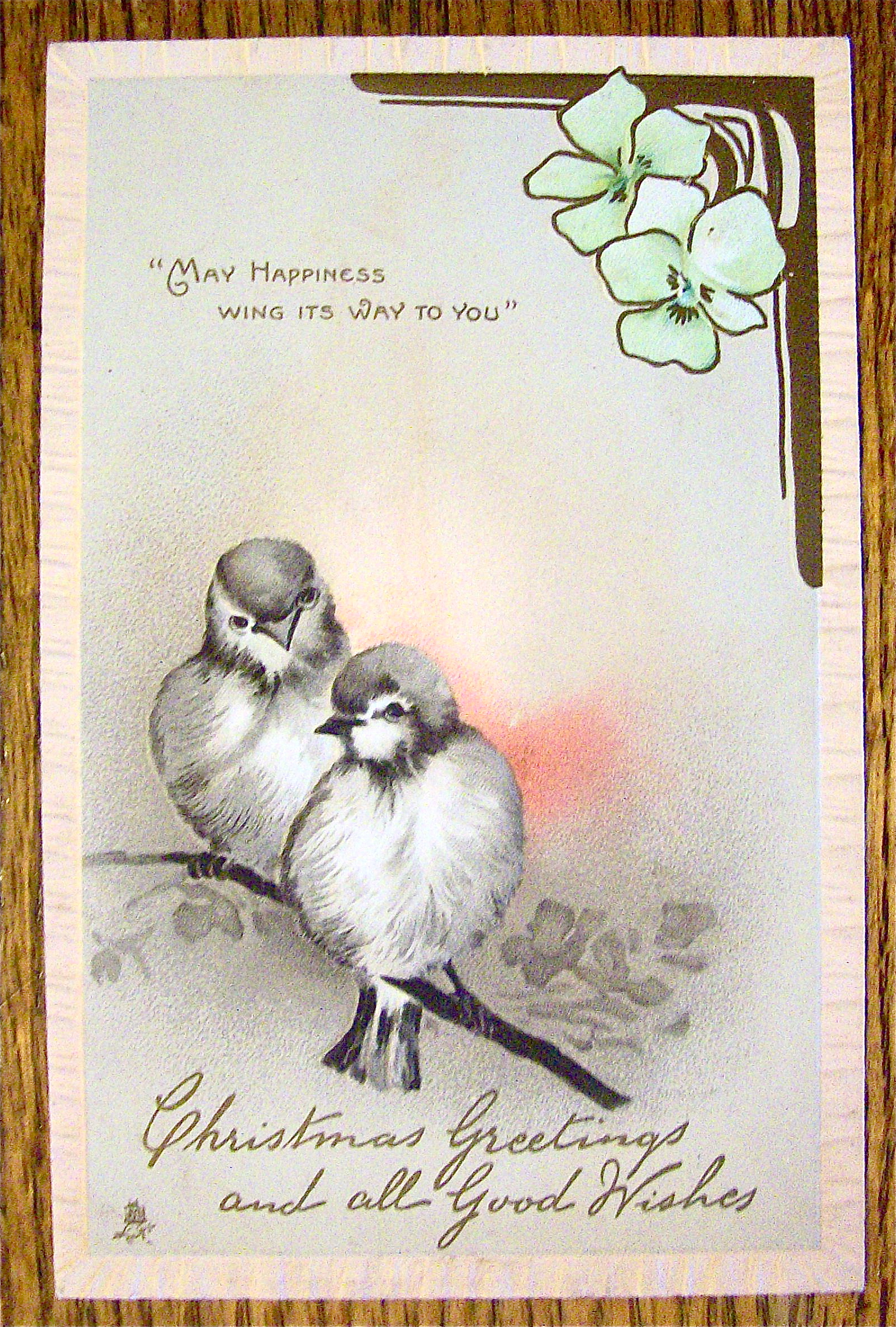 Christmas Greetings Postcard w/May Happiness (Embossed)