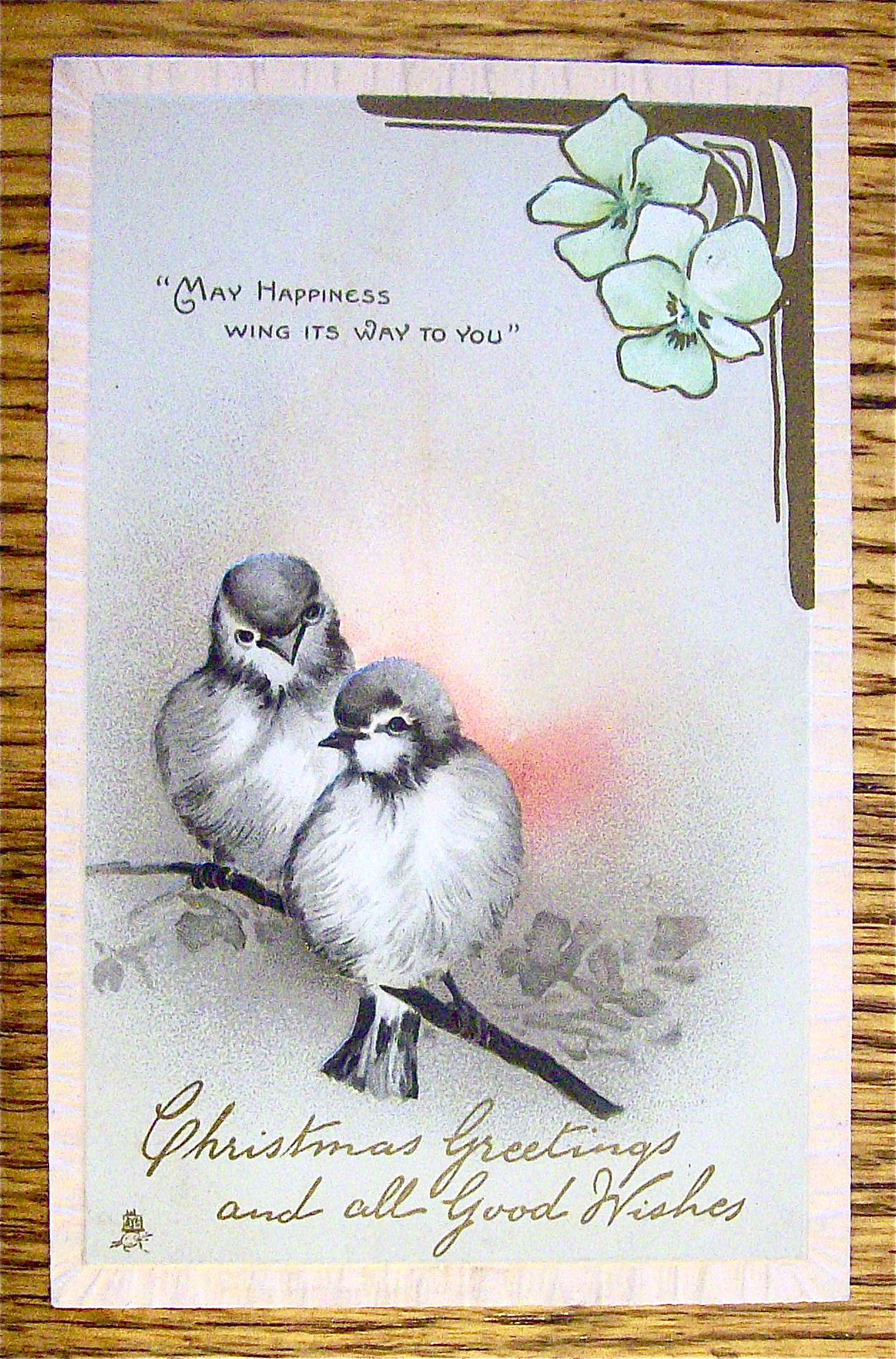Christmas Greetings Postcard w/May Happiness (Embossed)