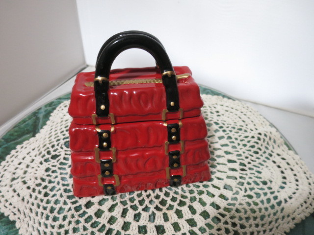 David's Cookies Red Pleated handbag Cookie Jar
