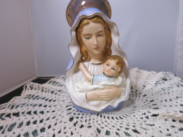 Virgin Mother Mary holding Infant Jesus Planter Vase Nancy Pew