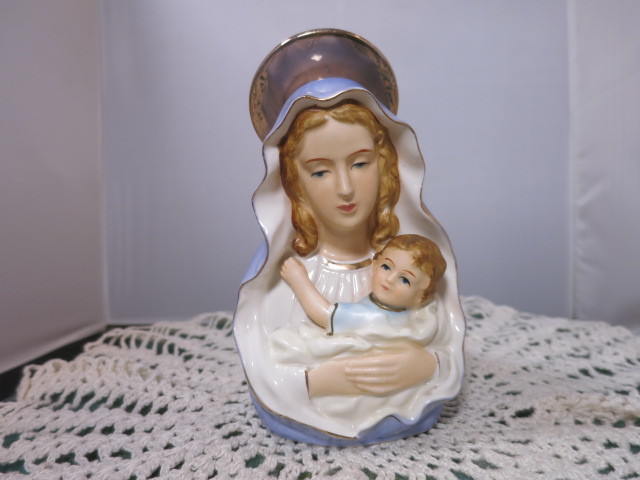 Virgin Mother Mary holding Infant Jesus Planter Vase Nancy Pew