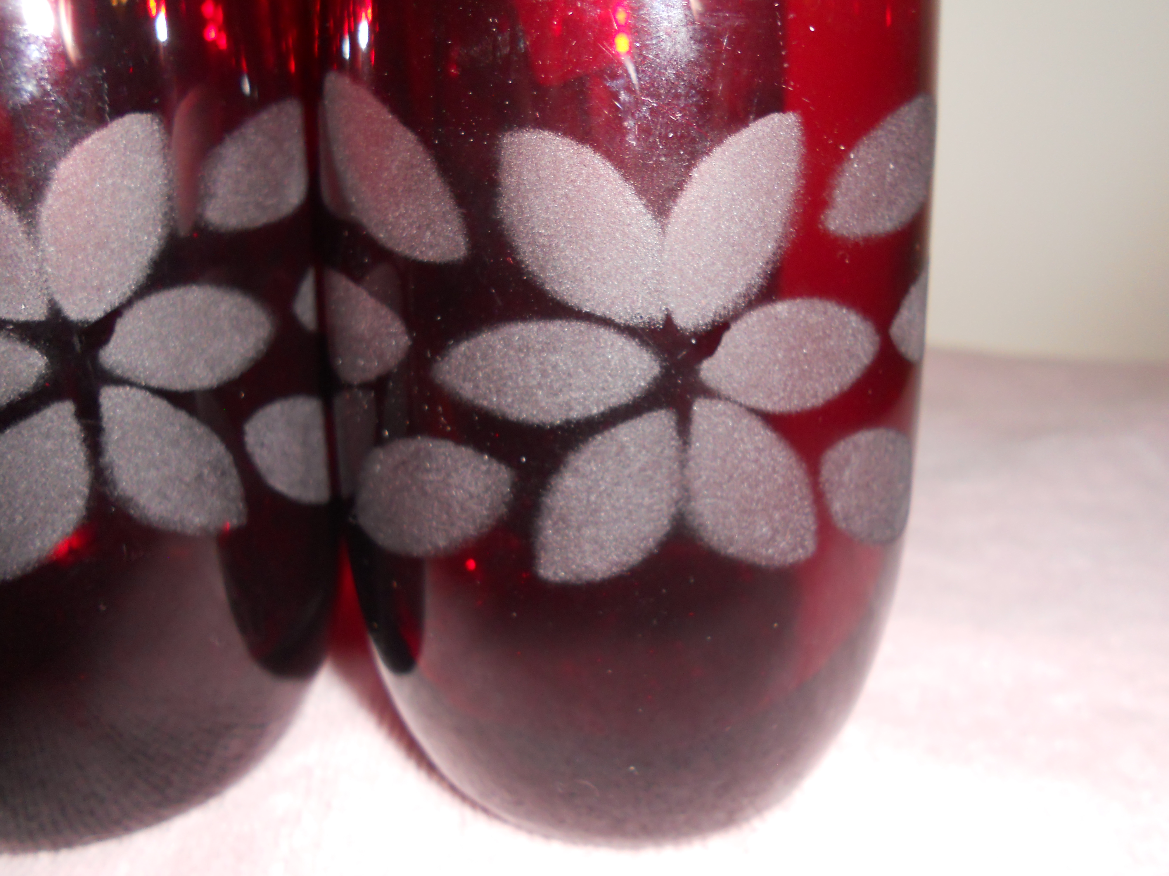 Acid Floral Etched Ruby Glass Tumblers Set 6