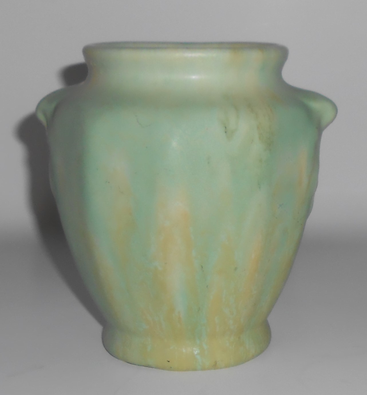 Camark Art Pottery #412 Matte Green over Yellow Vase