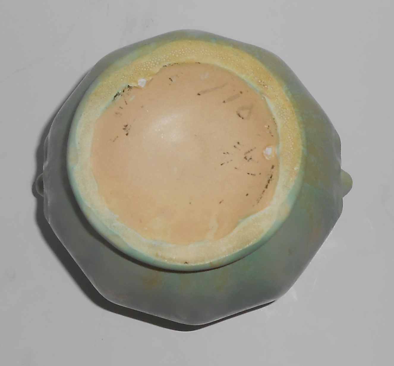 Camark Art Pottery #412 Matte Green over Yellow Vase