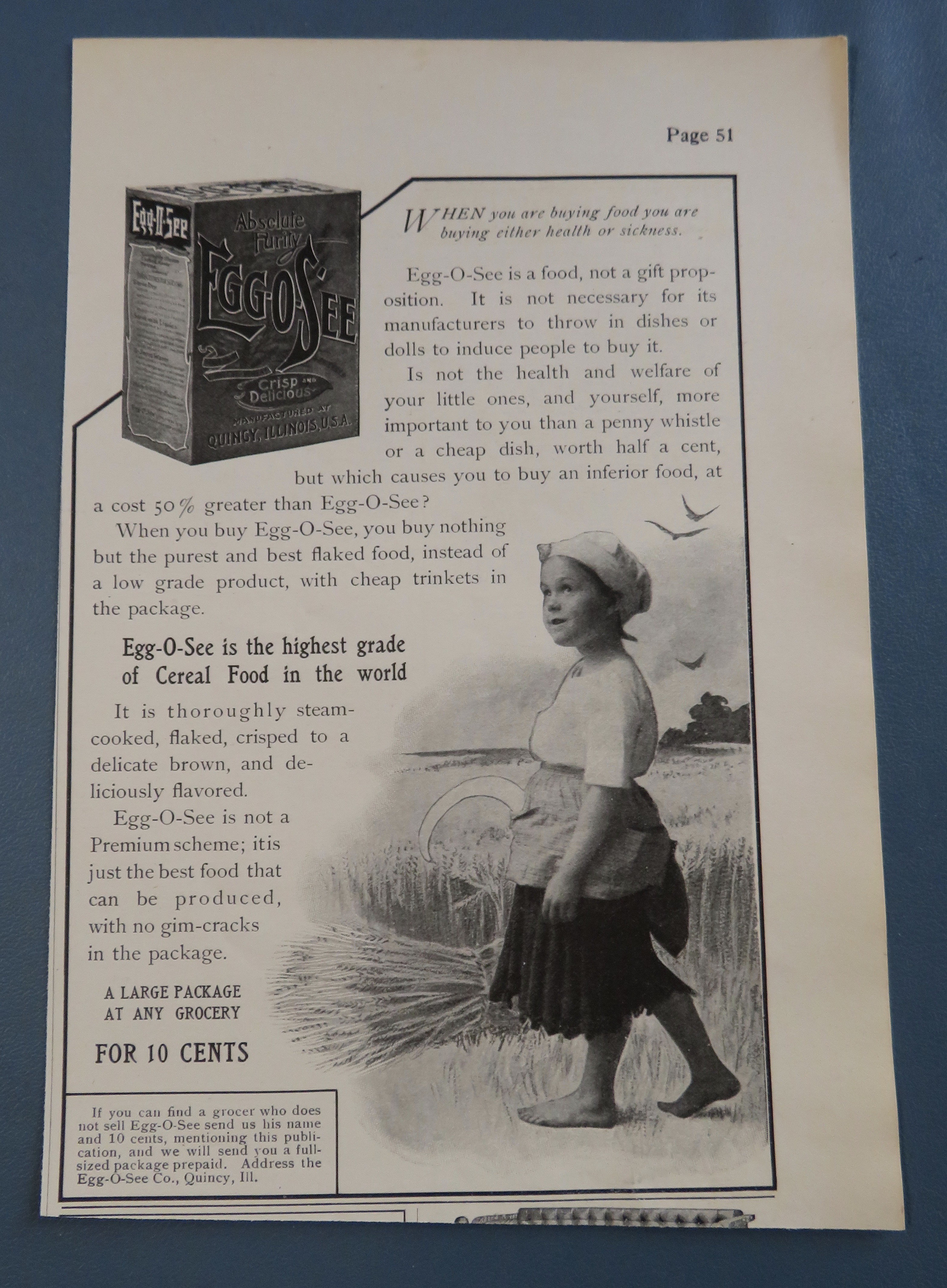 1905 Egg O See Cereal with Child Walking In Field