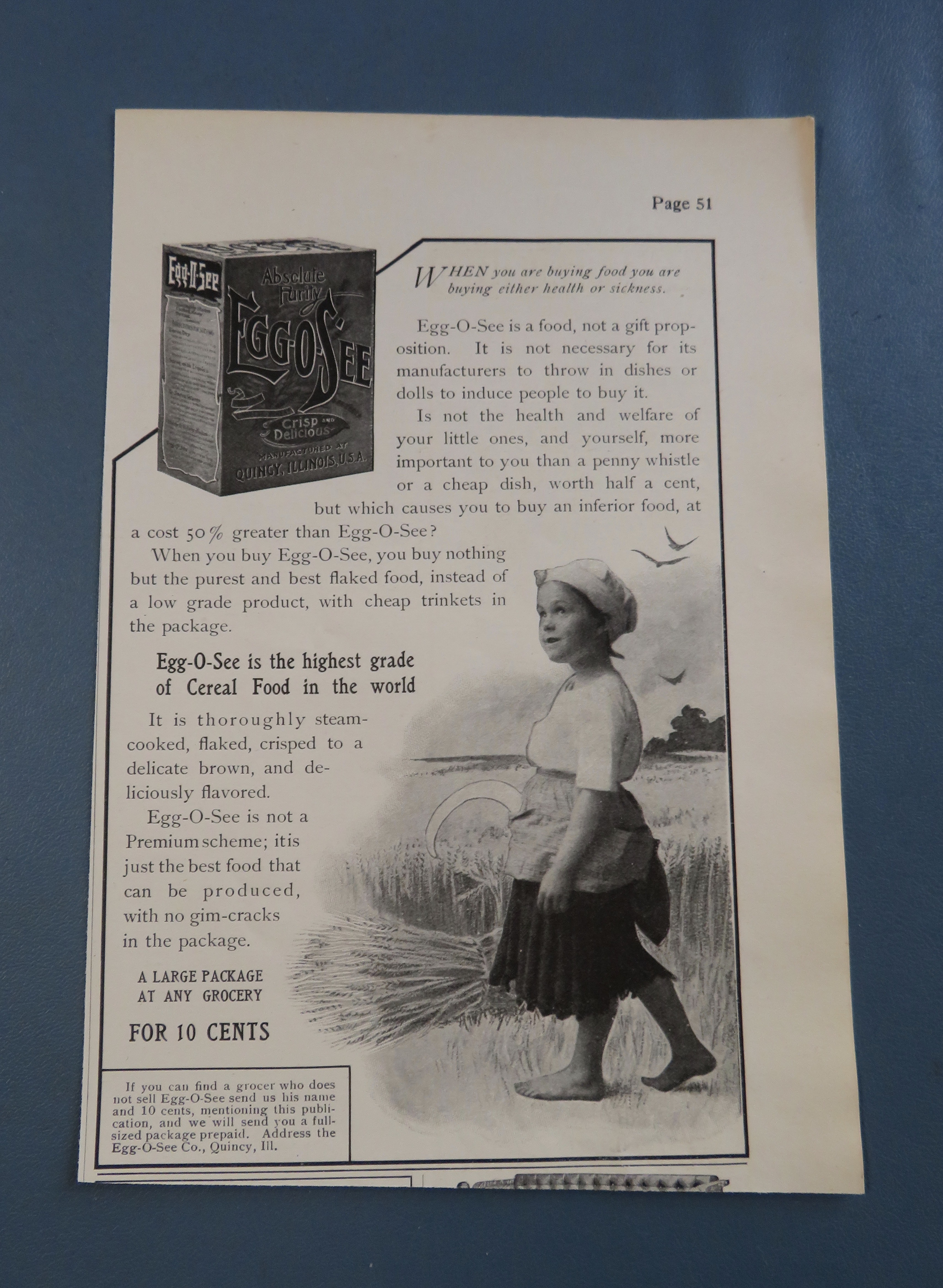 1905 Egg O See Cereal with Child Walking In Field