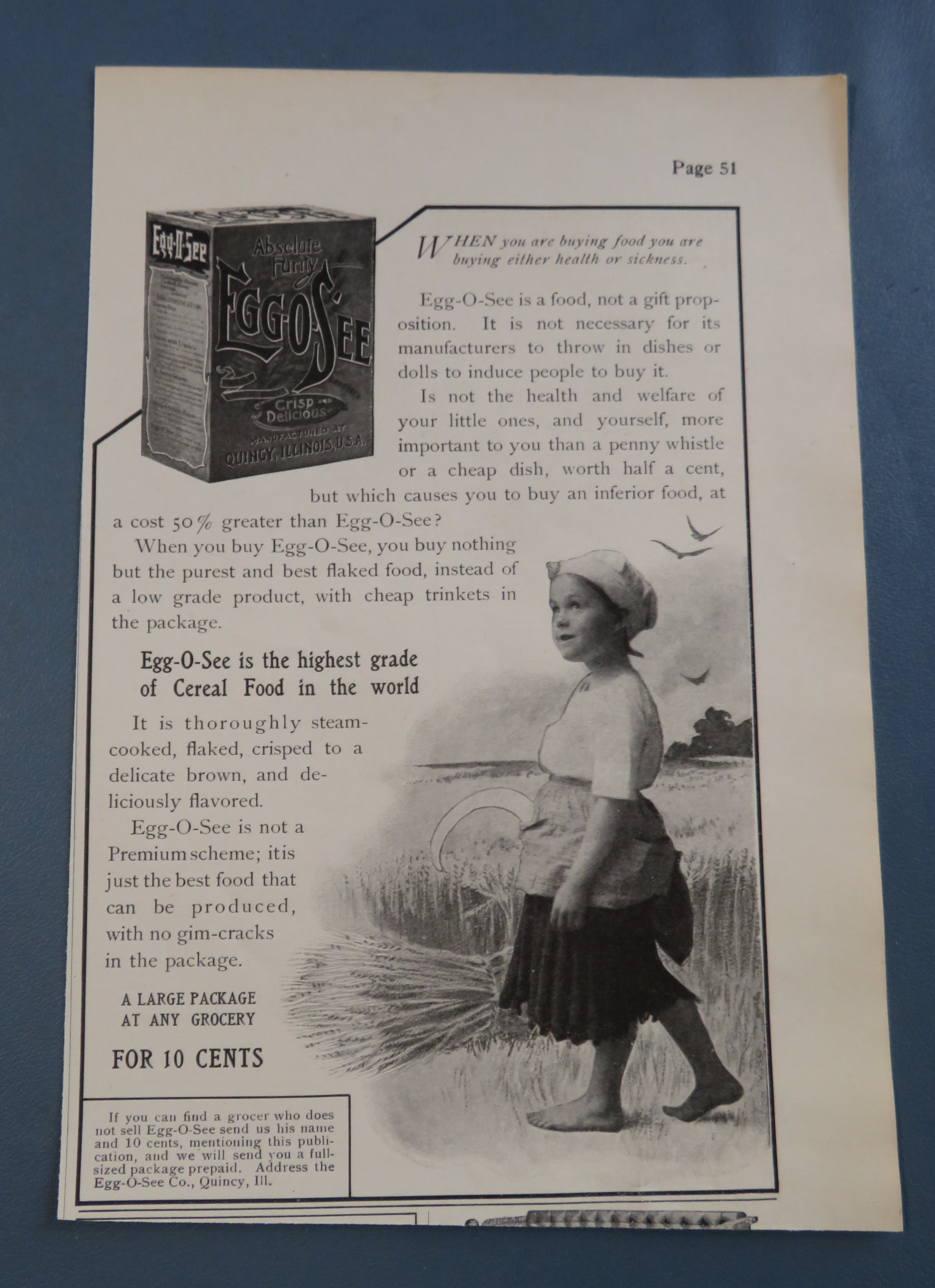 1905 Egg O See Cereal with Child Walking In Field