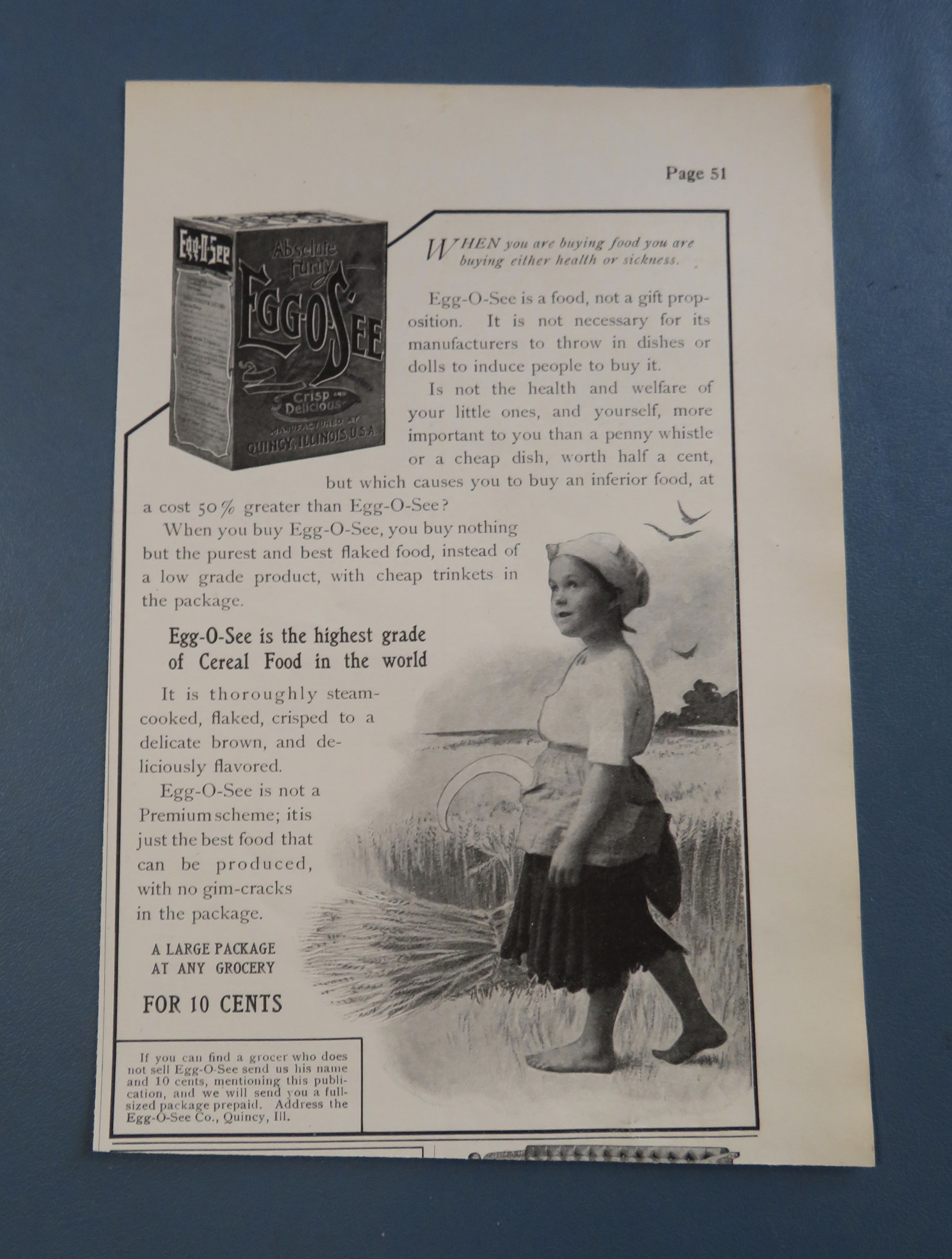 1905 Egg O See Cereal with Child Walking In Field