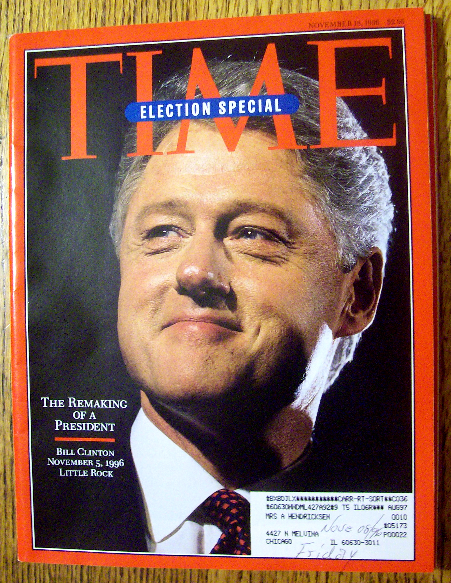 Time Magazine-November 18, 1996-President Bill Clinton