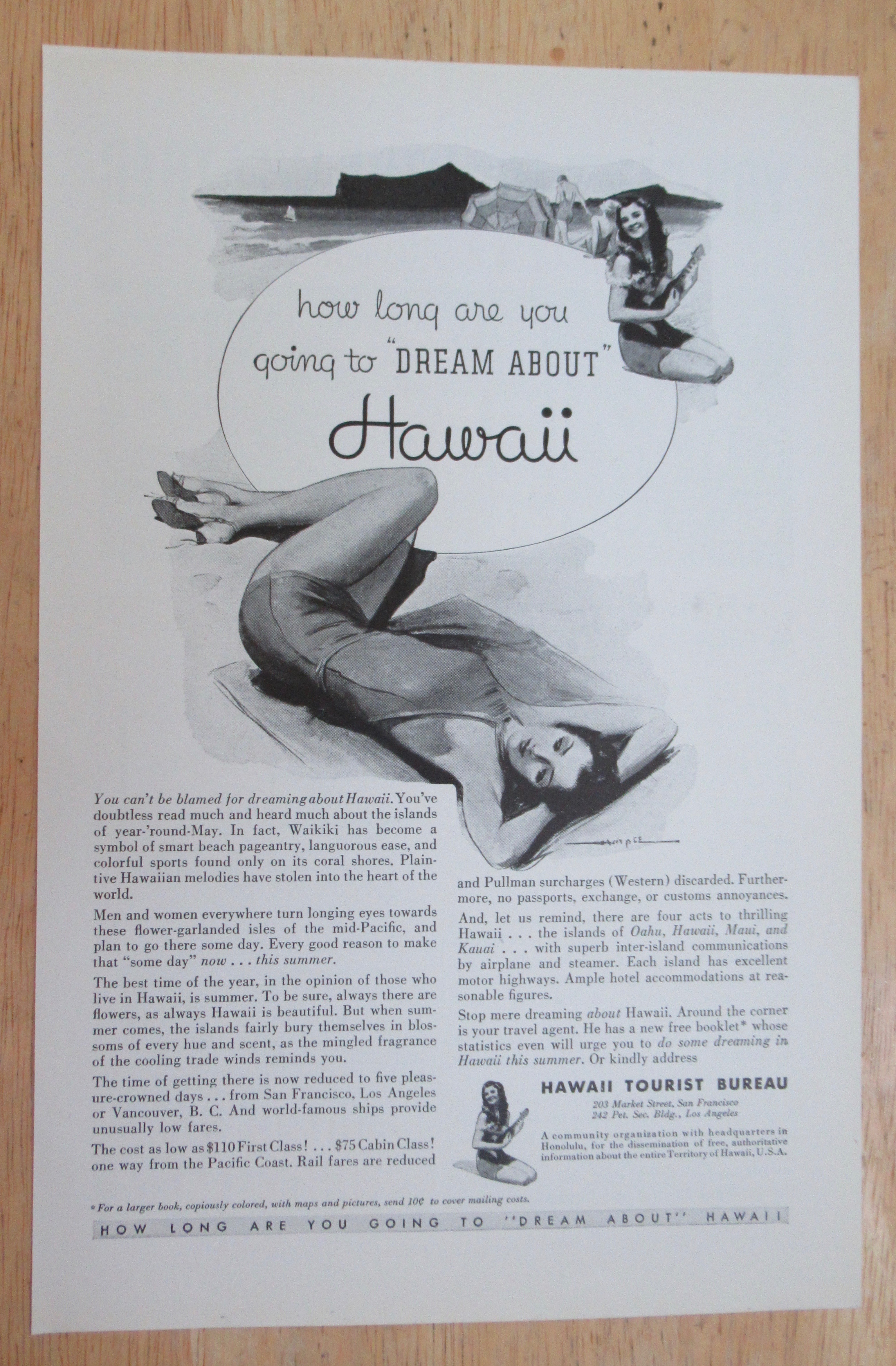1934 Hawaii with Woman Laying On The Beach