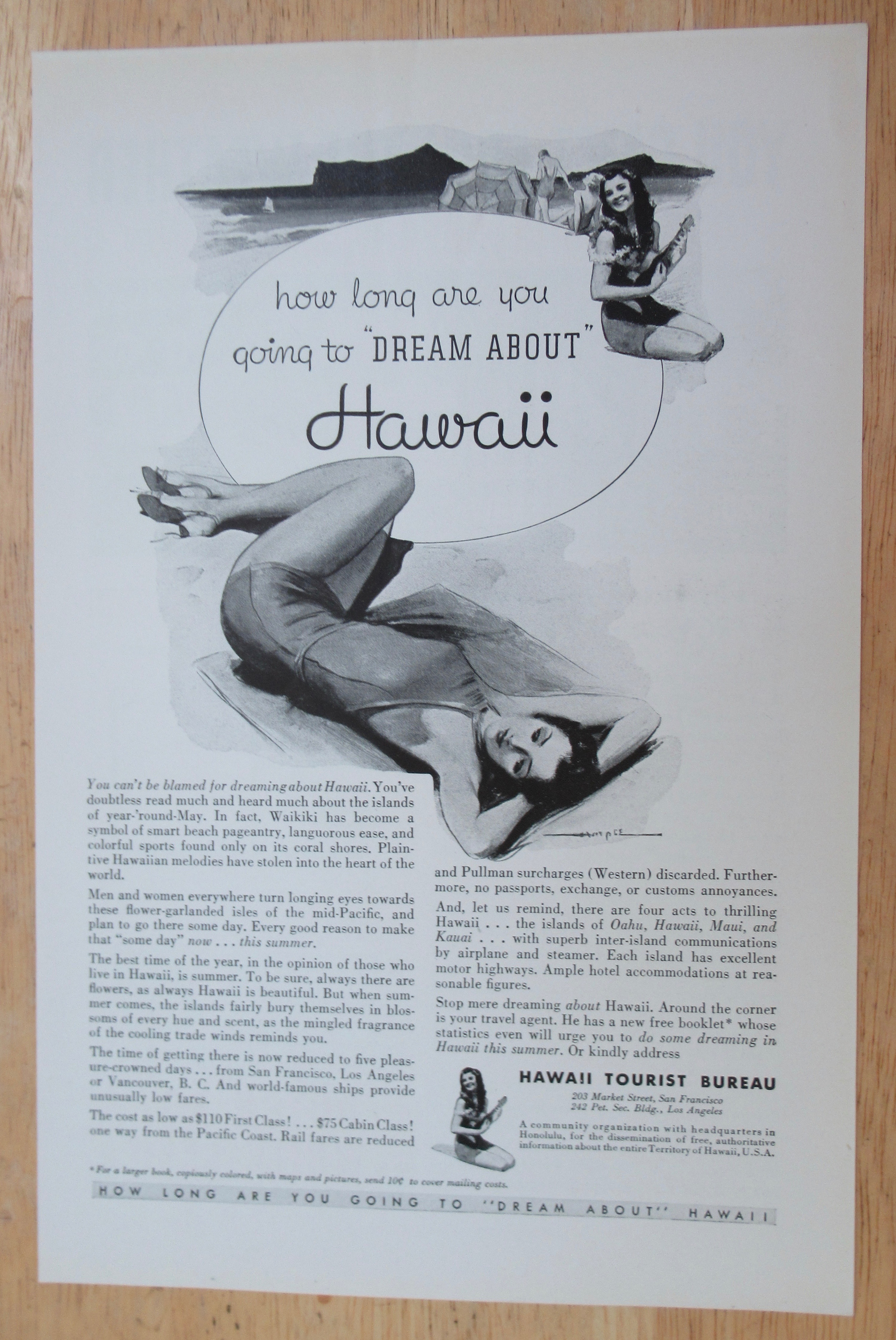 1934 Hawaii with Woman Laying On The Beach