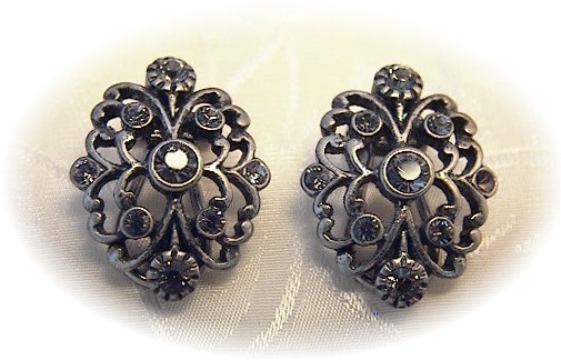 Silvertone Signed LC Rhinestone Earrings