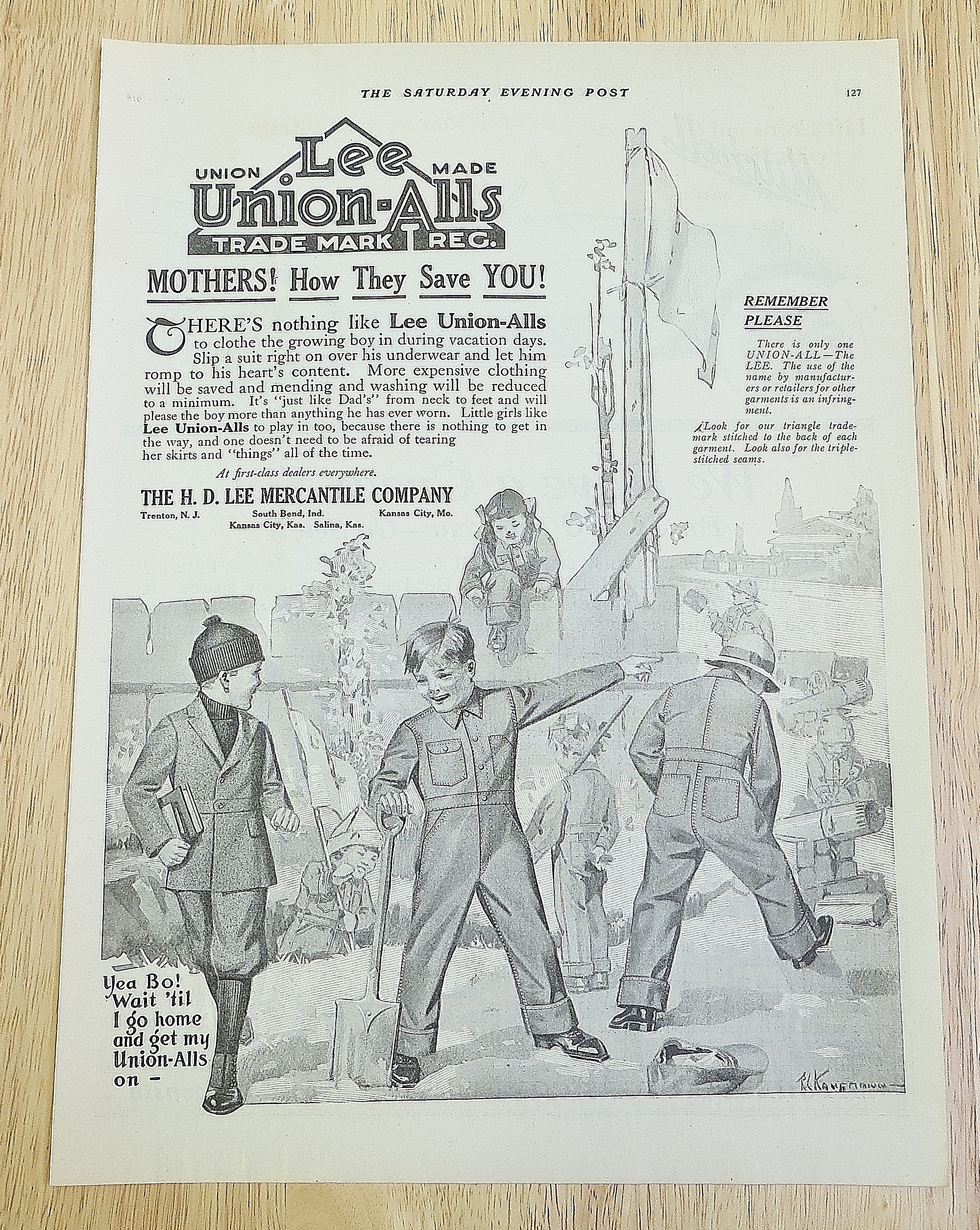 1918 Lee Union Alls With Children Digging
