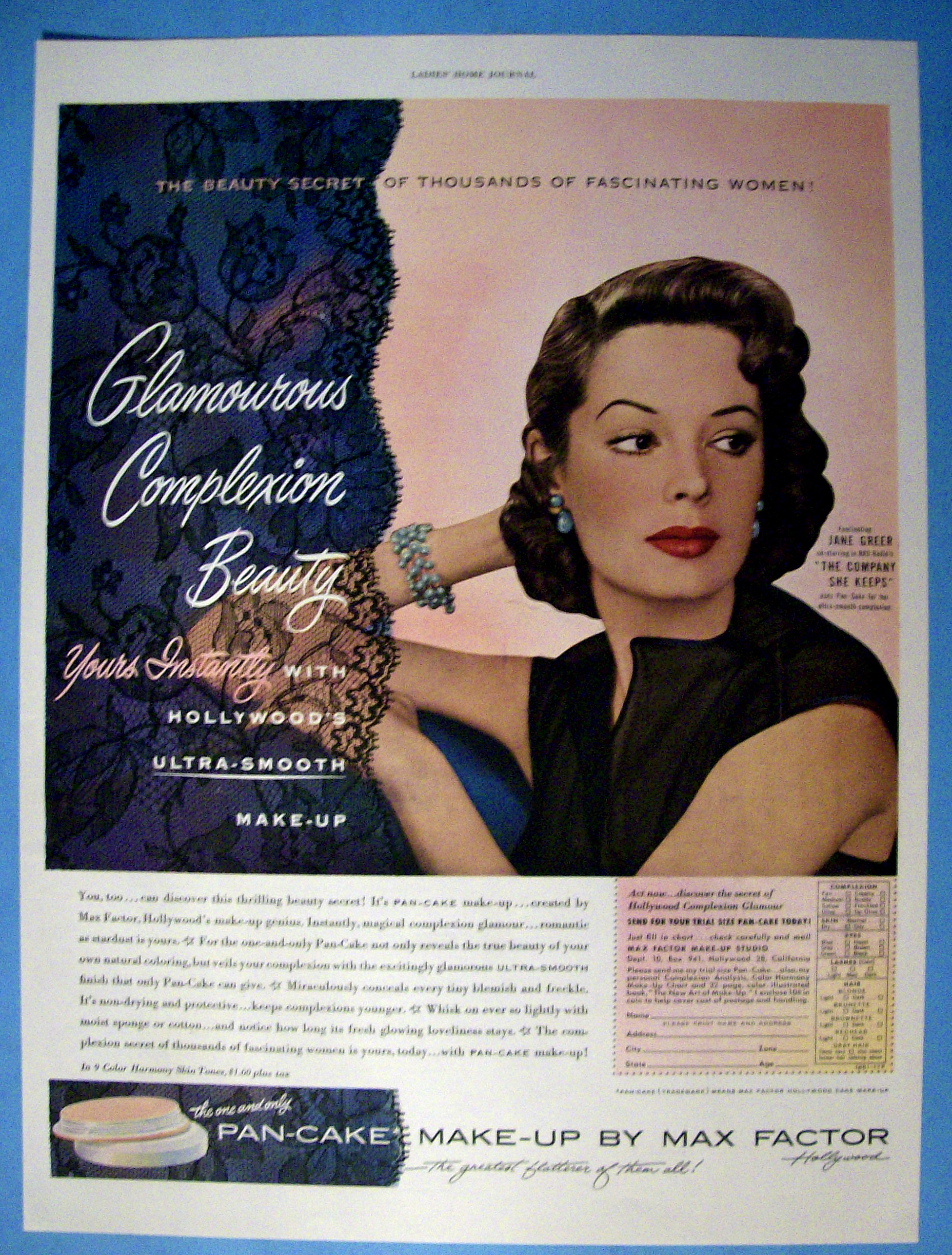 1951 Max Factor Make Up with Television Star Jane Greer
