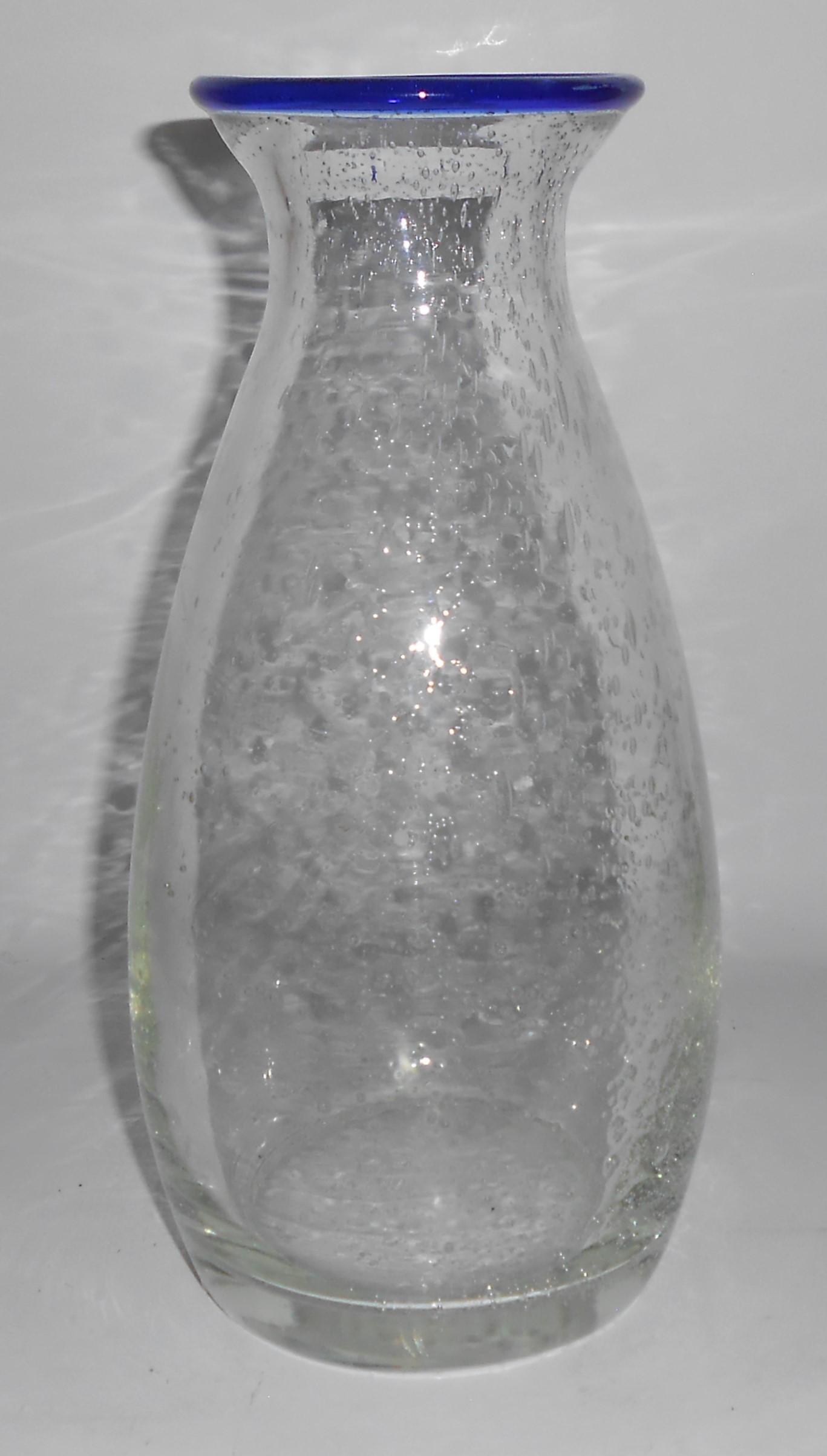 Vintage Mexico-Type Hand Blown Blue Glass Large Art Vas