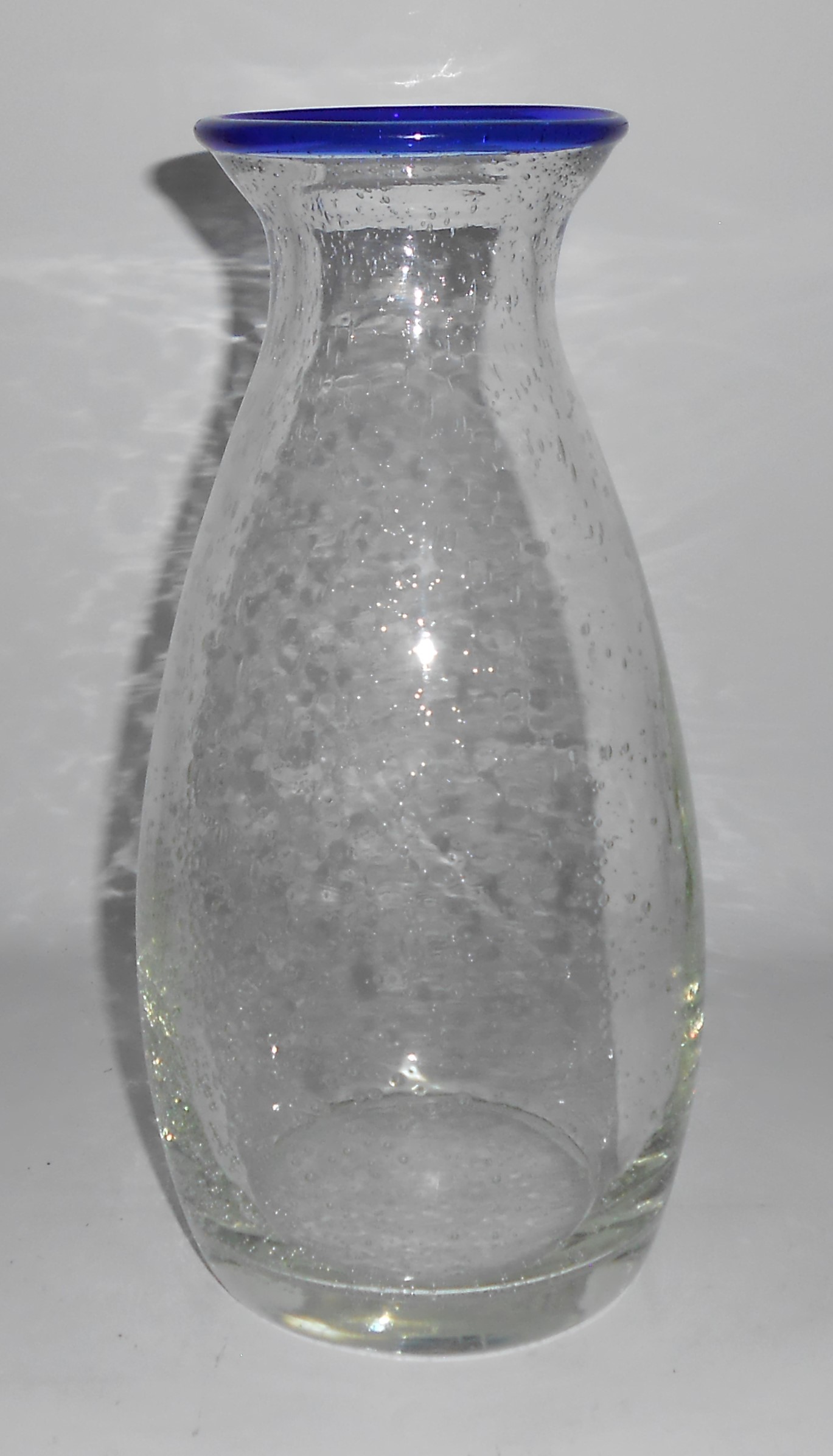 Vintage Mexico-Type Hand Blown Blue Glass Large Art Vas