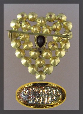 Crystal Red Heart Pin Brooch Signed Czechoslovakia