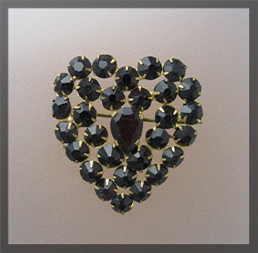 Crystal Red Heart Pin Brooch Signed Czechoslovakia