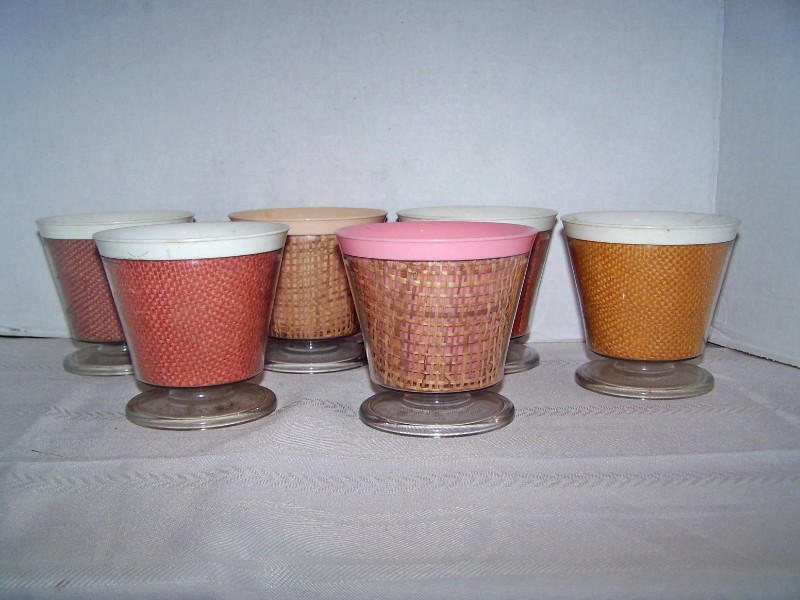 THERMAL WARE STRAW WEAVE 6 FOOTED SHERBETS