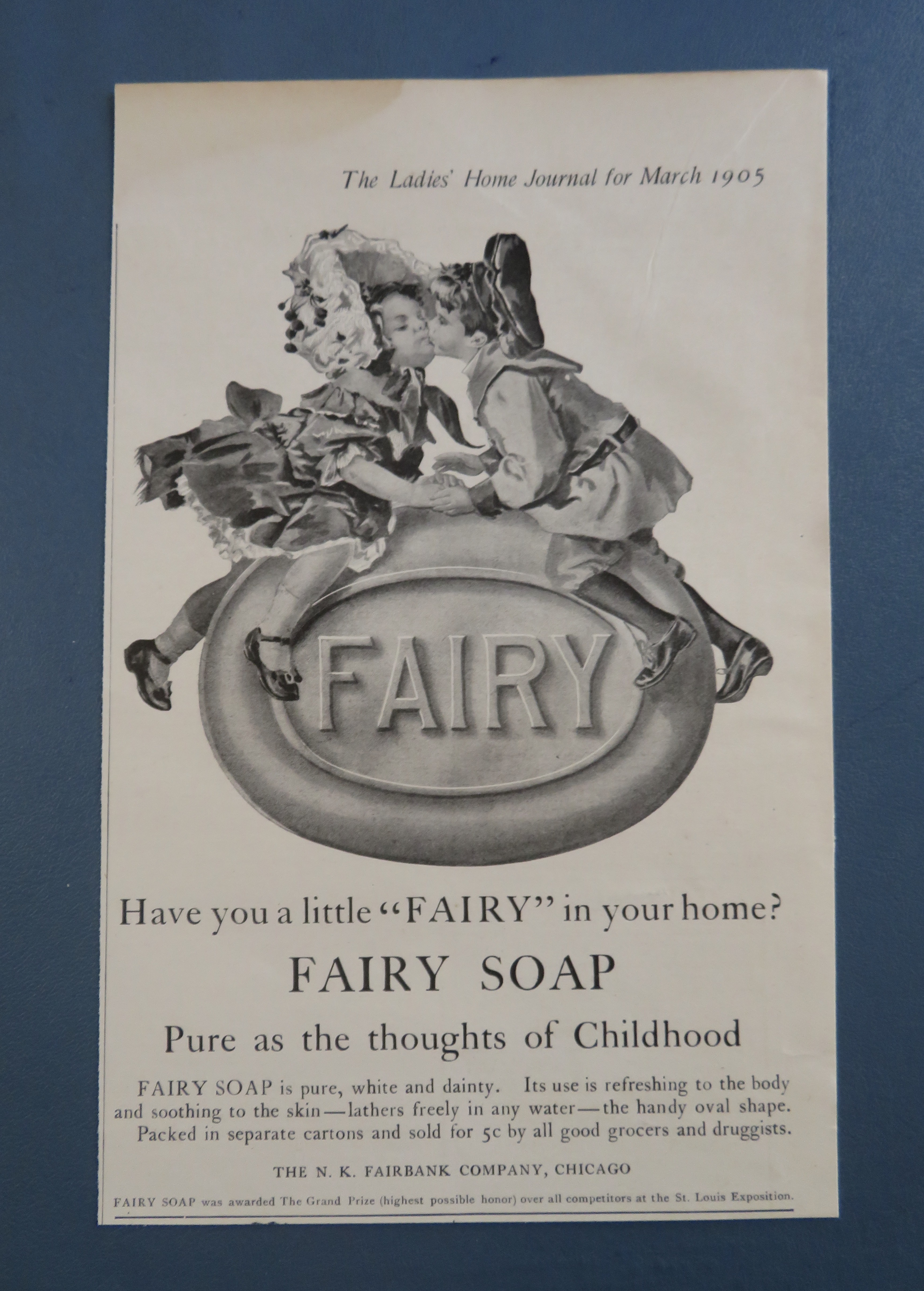 1905 Fairy Soap w/ Boy & Girl Kissing On A Bar Of Soap