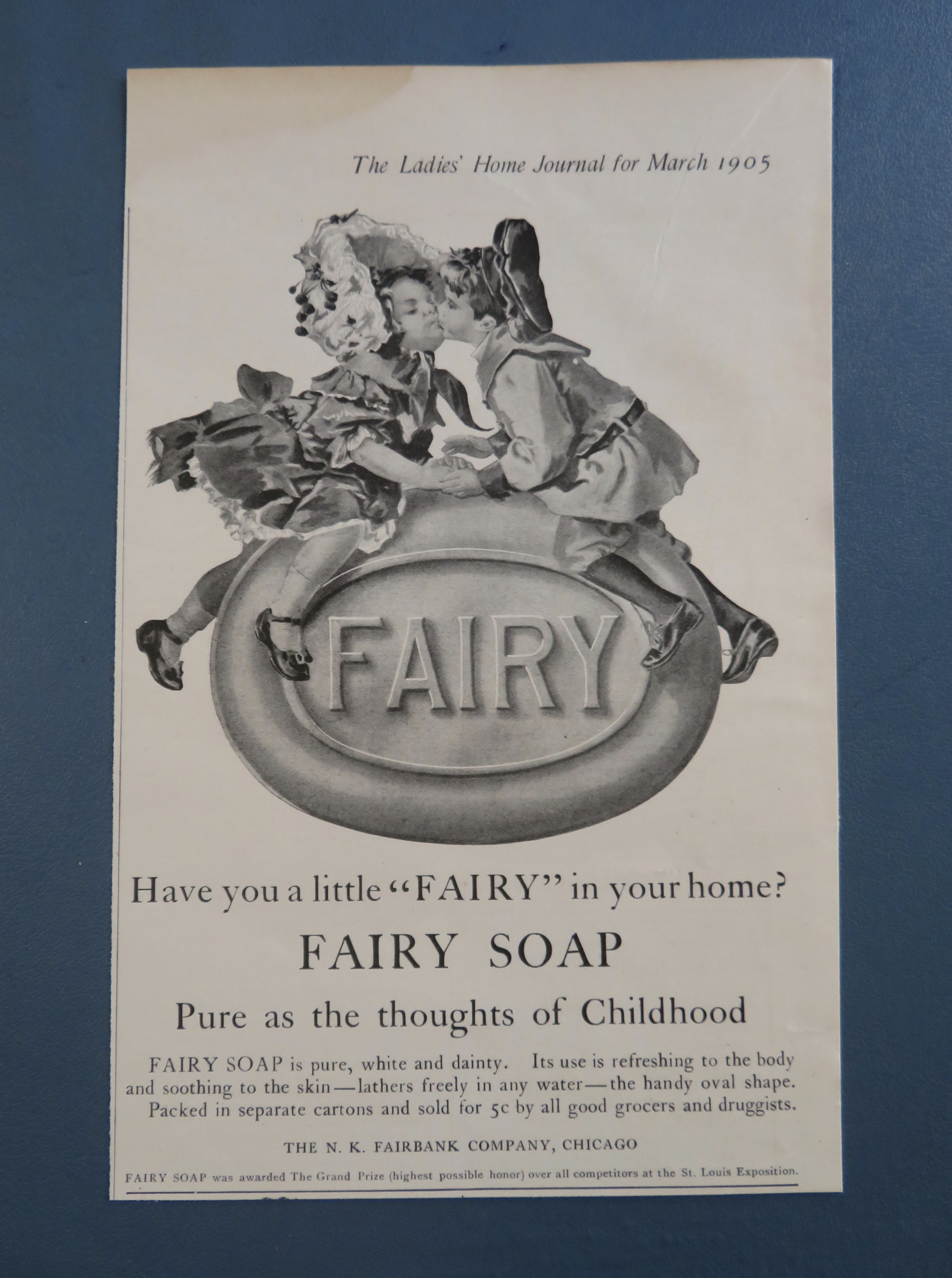 1905 Fairy Soap w/ Boy & Girl Kissing On A Bar Of Soap
