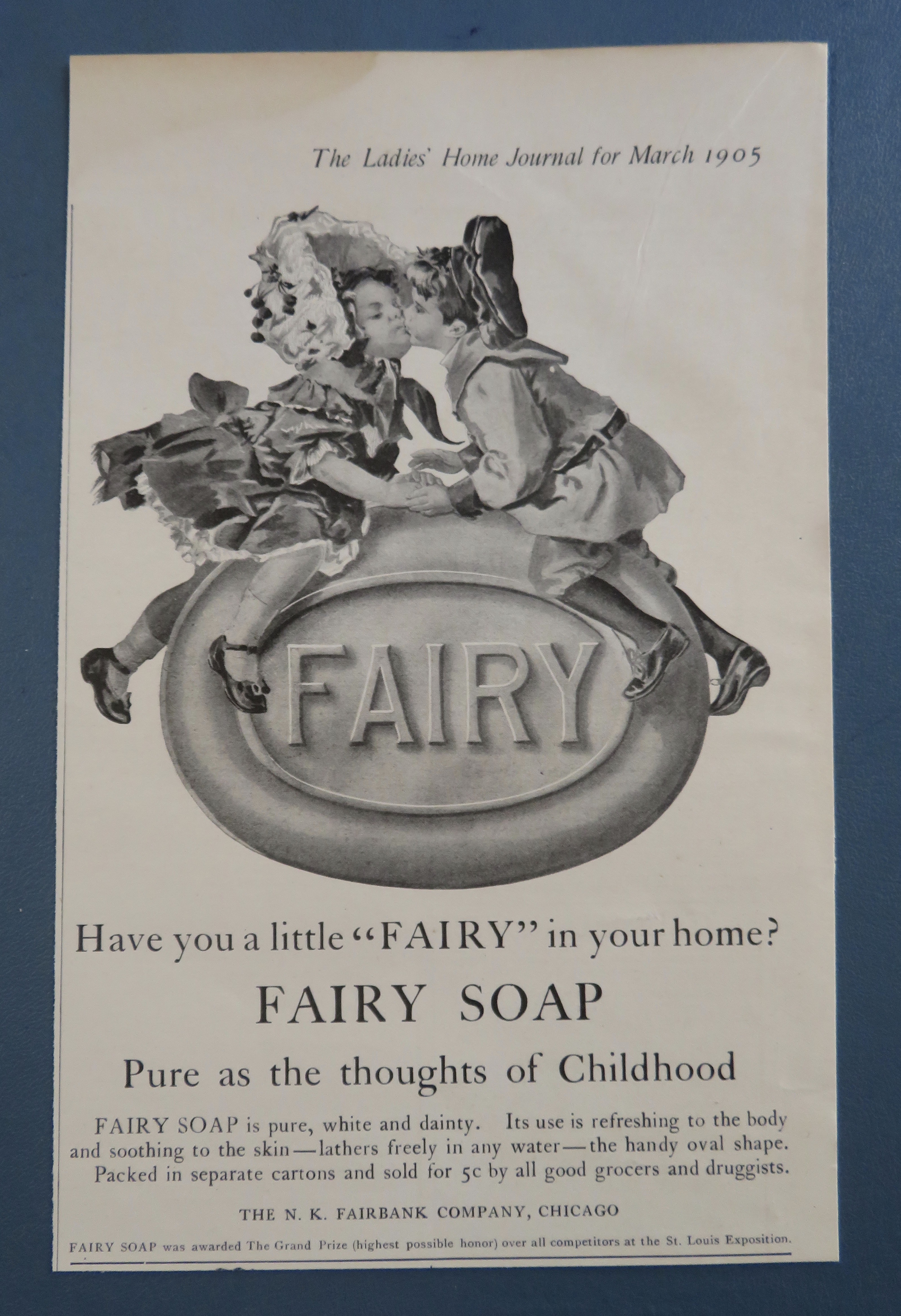 1905 Fairy Soap w/ Boy & Girl Kissing On A Bar Of Soap