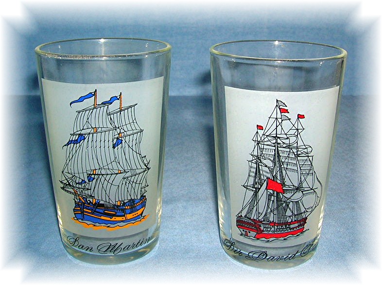 Pair Vintage Ship Decor Glasses