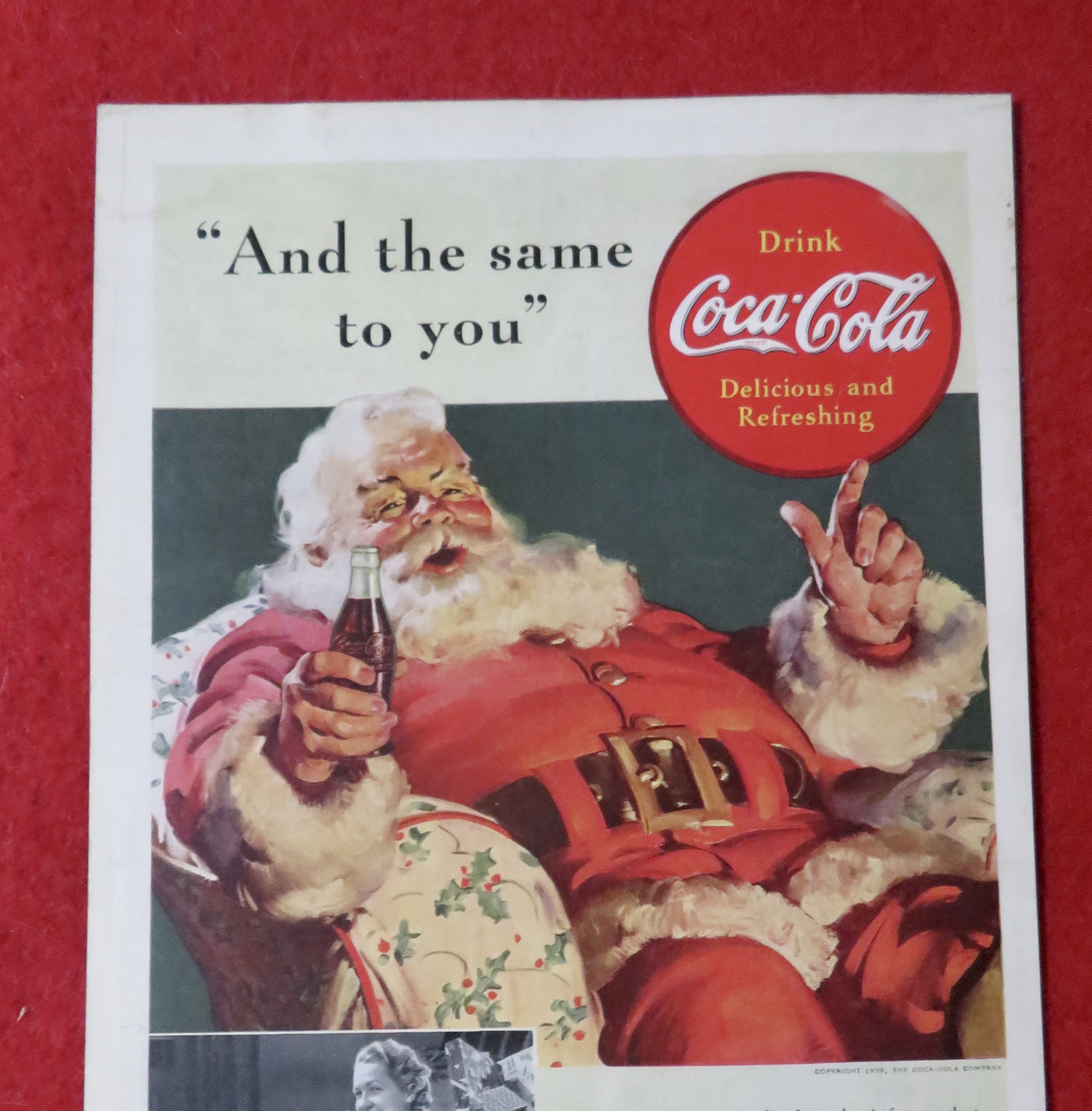 1939 Coca Cola (Coke) with Santa Claus with Bottle