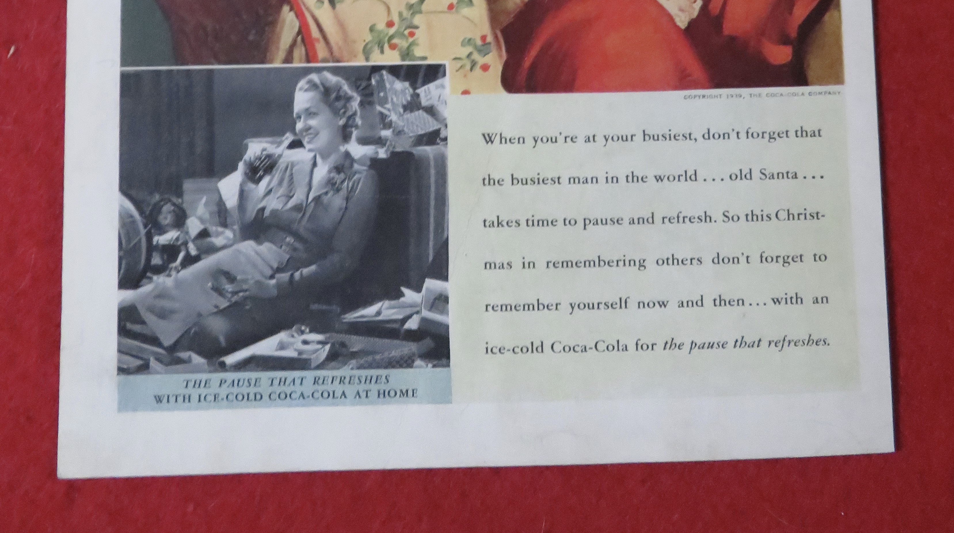 1939 Coca Cola (Coke) with Santa Claus with Bottle