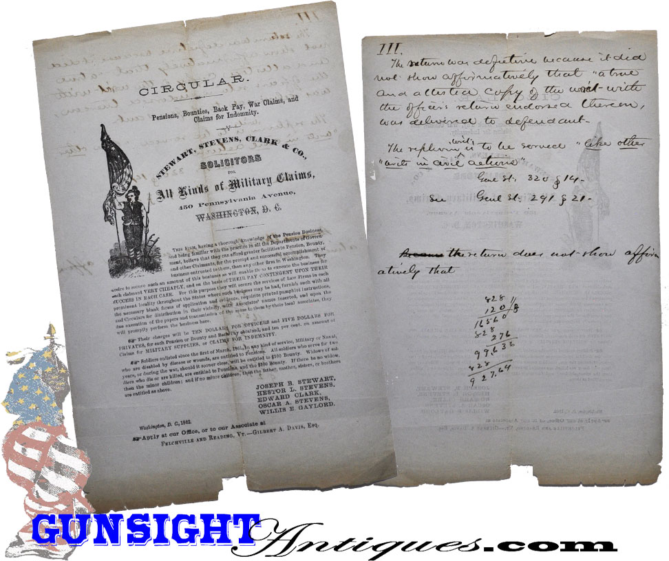 1862 dated Civil War - Bounty & Military Claims circular