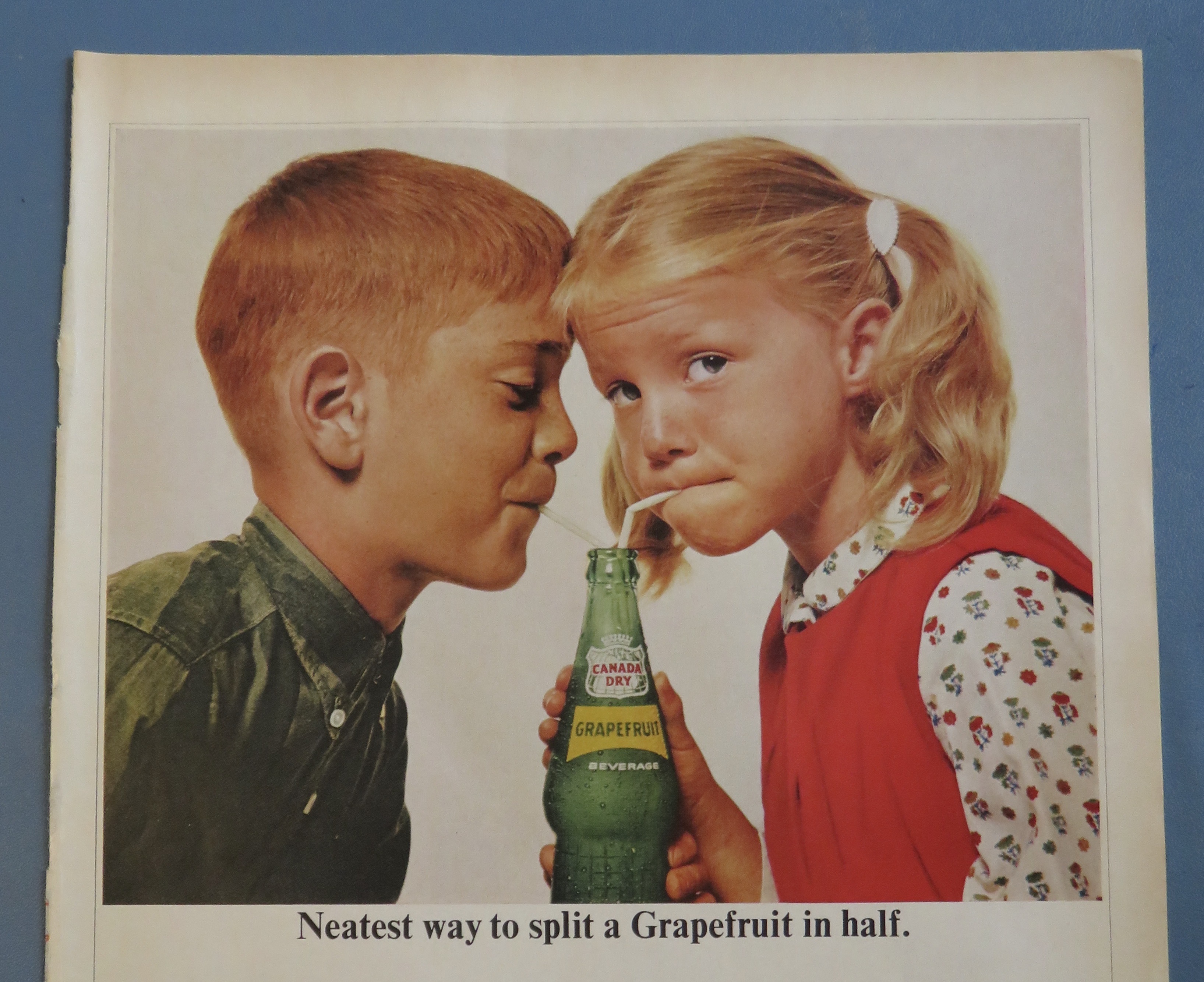 1964 Canada Dry Grapefruit w Girl & Boy Sharing Bottle