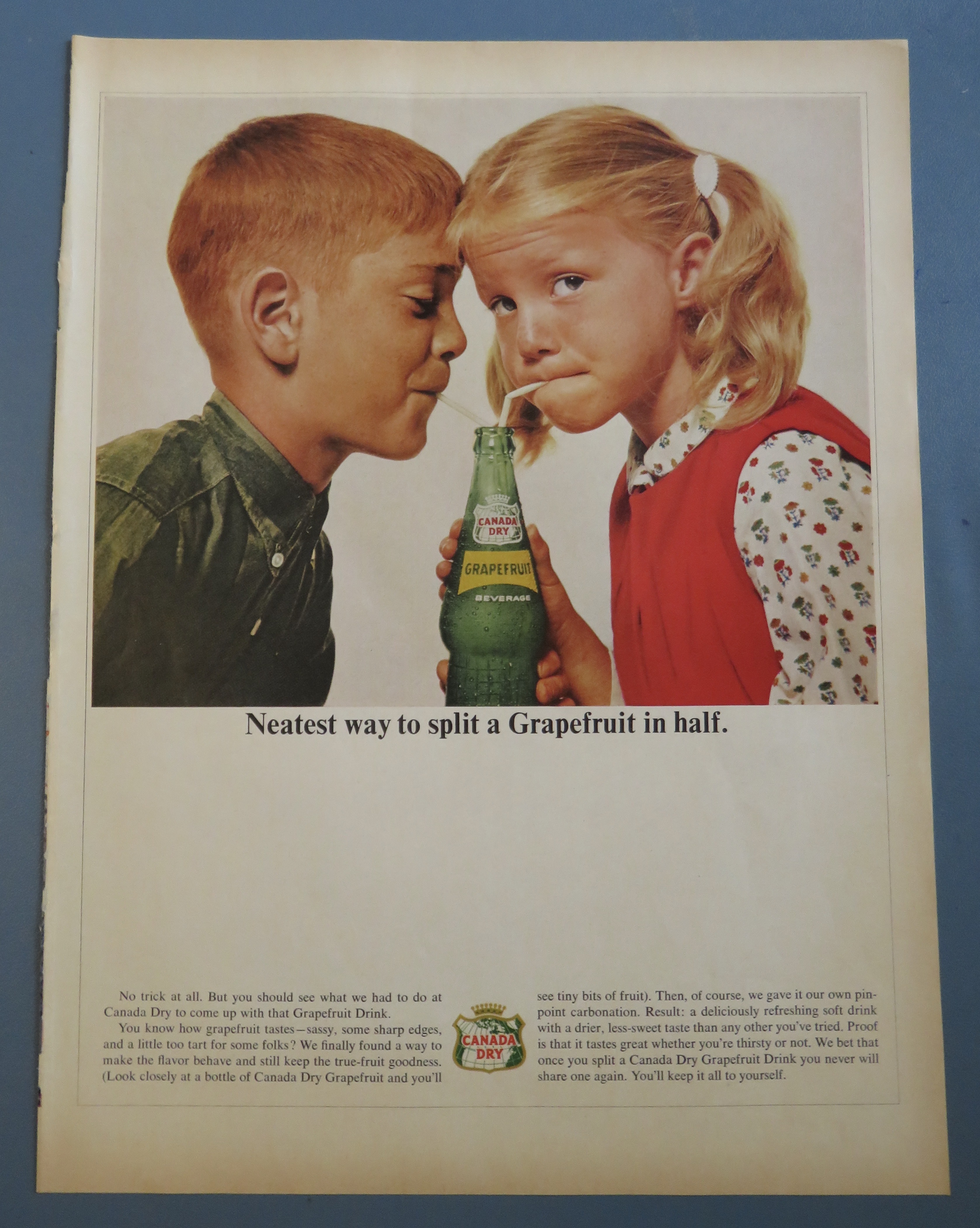 1964 Canada Dry Grapefruit w Girl & Boy Sharing Bottle
