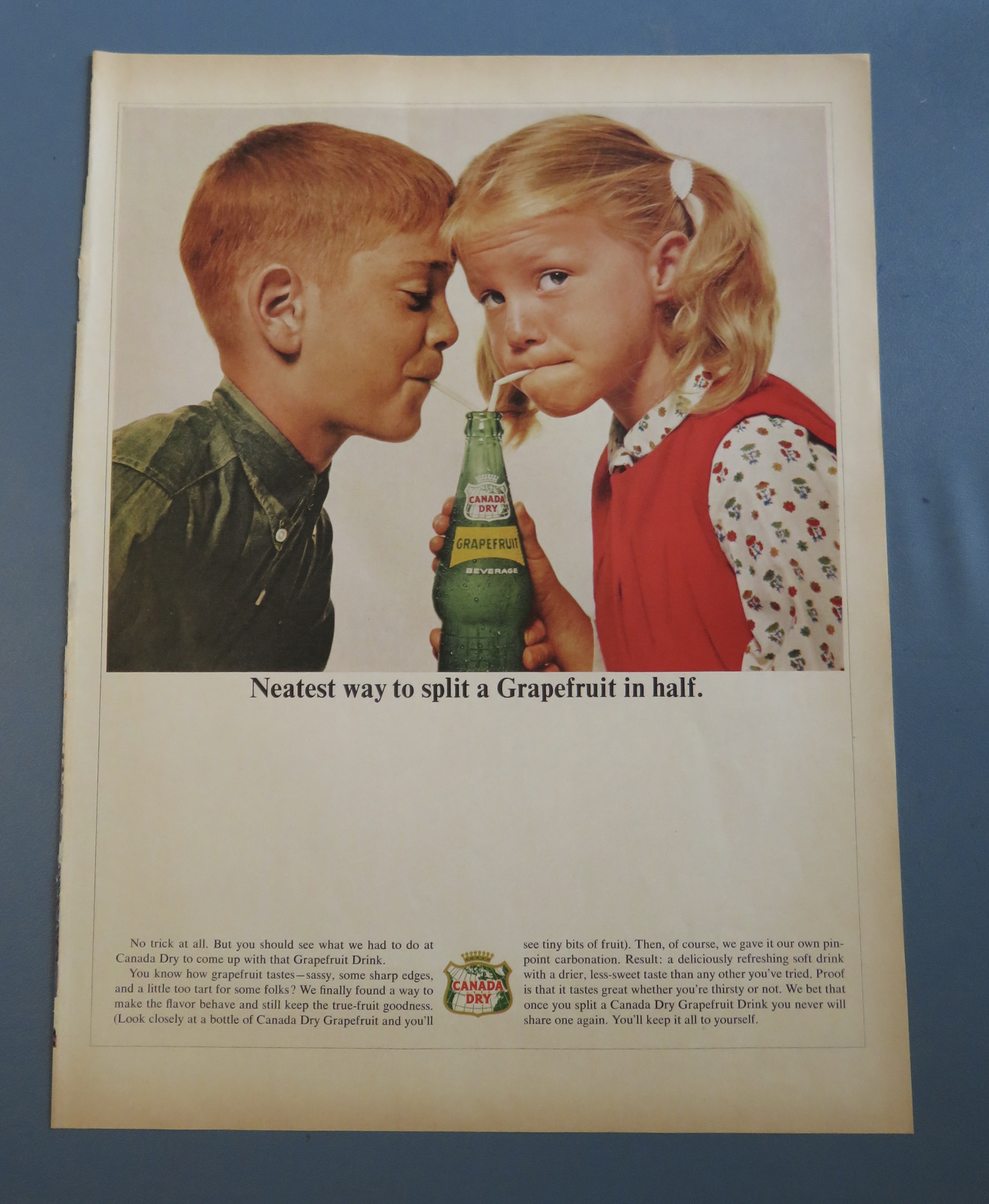 1964 Canada Dry Grapefruit w Girl & Boy Sharing Bottle