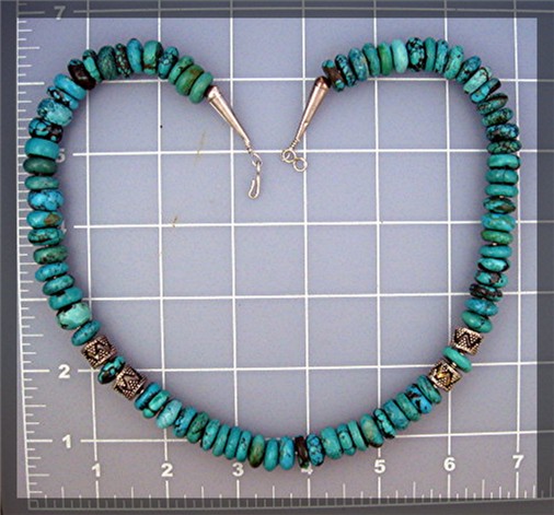 Necklace Kingman Turquoise Sterling Silver Hook Clasp .